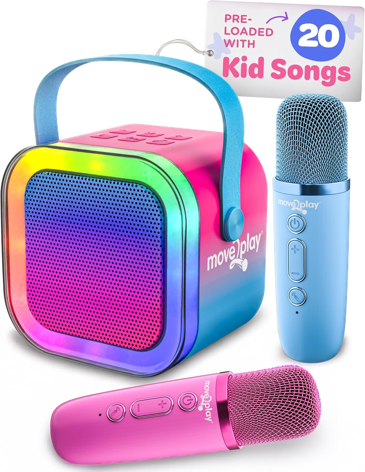 Move2Play, Karaoke Machine for Kids | Includes 20+ Kid Songs | 2 Microphones | Connect with Bluetooth | 3, 4, 5, 6, 7+ Year Old Gift | Toy for Girls, Boys, & Toddler | Birthday Present