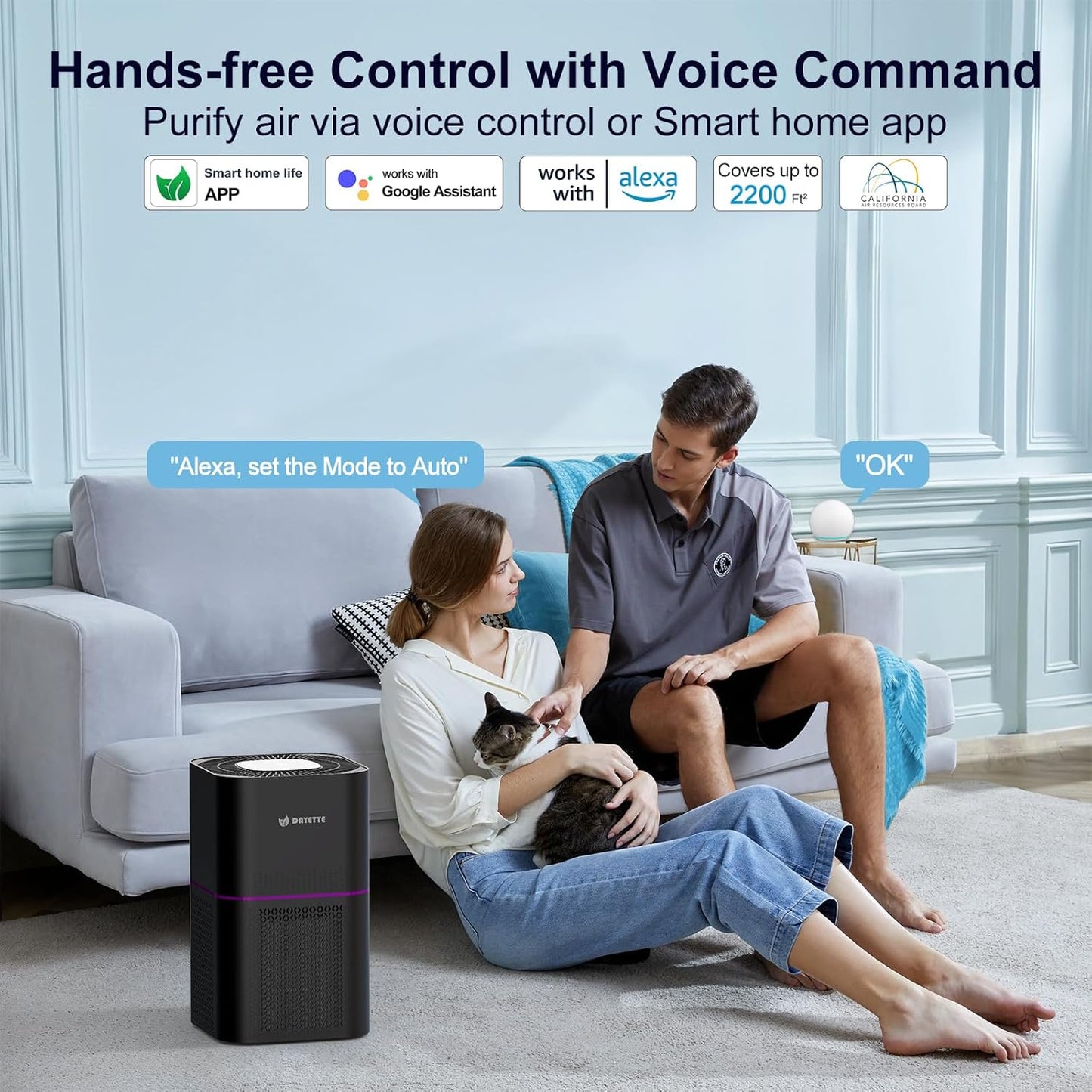 Air Purifiers for Home Bedroom Up to 2200 Sq Ft，H14 True HEPA Filter Smart WIFI Air Purifiers for Large Room,APP & Alexa Control Air Cleaner with for Allergies Pet Dander Smoke Dust