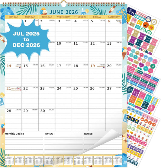 Wall Calendar 2025-2026 Large with Spiral Bound, 18 Month Big Calendar from Jul 2025 to Dec 2026, Vertical Large Monthly Desk Calendar 2025-2026 for Wall, Calendario 2026 (17"x22")