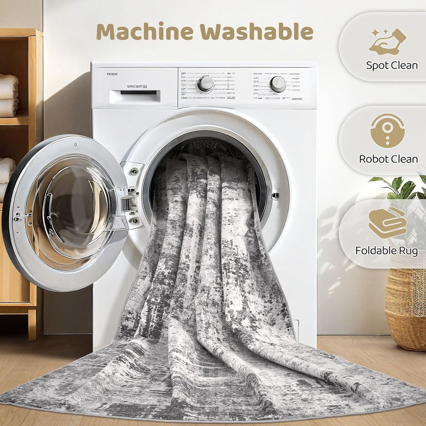 9x12 Area Rug Living Room: Washable Large Abstract Modern Soft Stain Resistant Indoor Floor Rugs Non Slip Accent Carpet for Bedroom Nursery Playroom Office Dining Room Dorm Home House- Black Grey