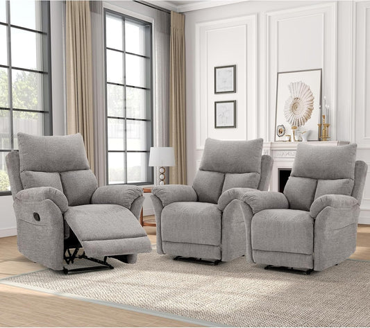 ANJ Manual Fabric Recliner Chairs, Set of 3, Swivel Rocker Glider, Silver