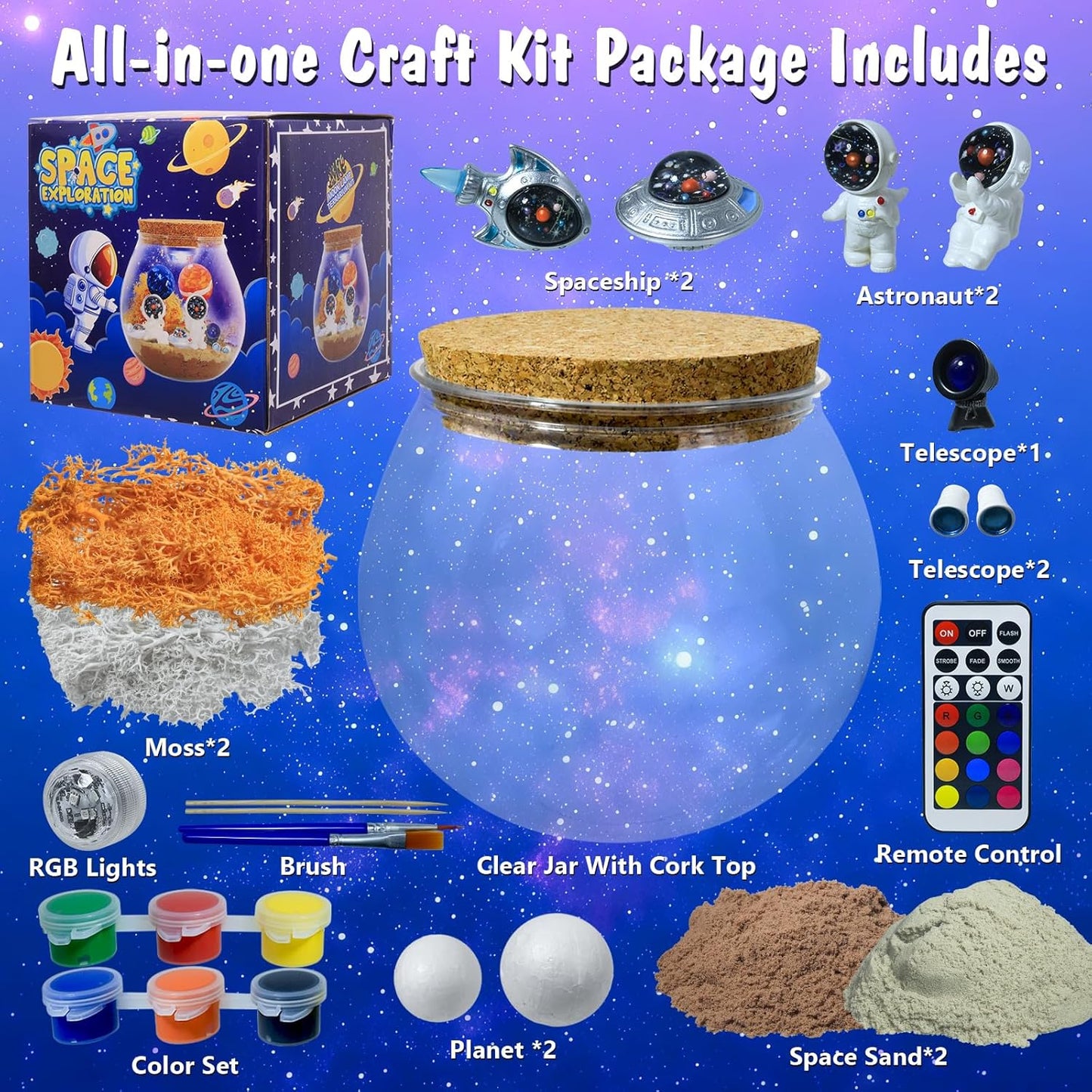 Astronauts Light Up Terrarium Kit for Kids DIY Space Toys Painting Kits Astronauts Toys Birthday Gift for Boys and Girls Ages 4 5 6 7 8-12 Year Old - Kids Arts & Crafts Kit