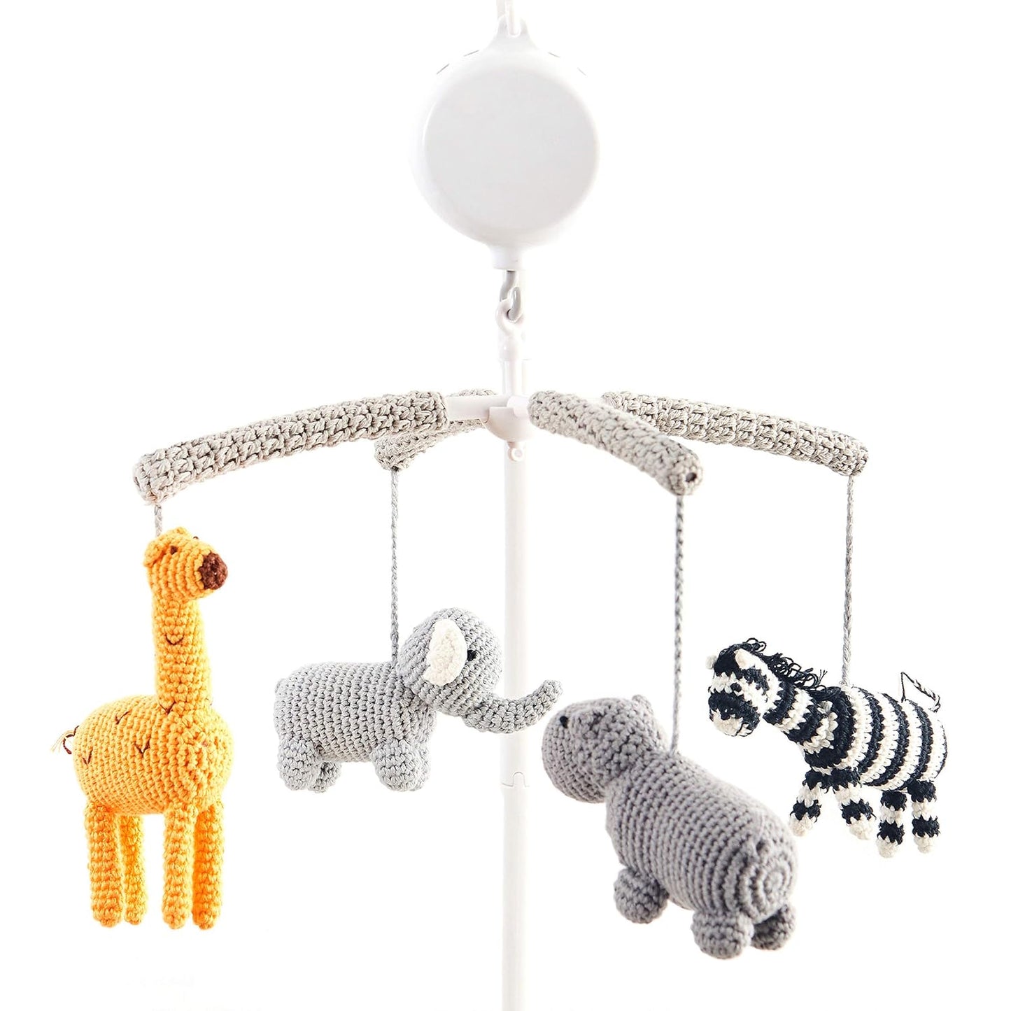Joliecraft Woodland Safari Musical Baby Crib Mobile, Handmade Nursery Mobile Decor in White and Gray