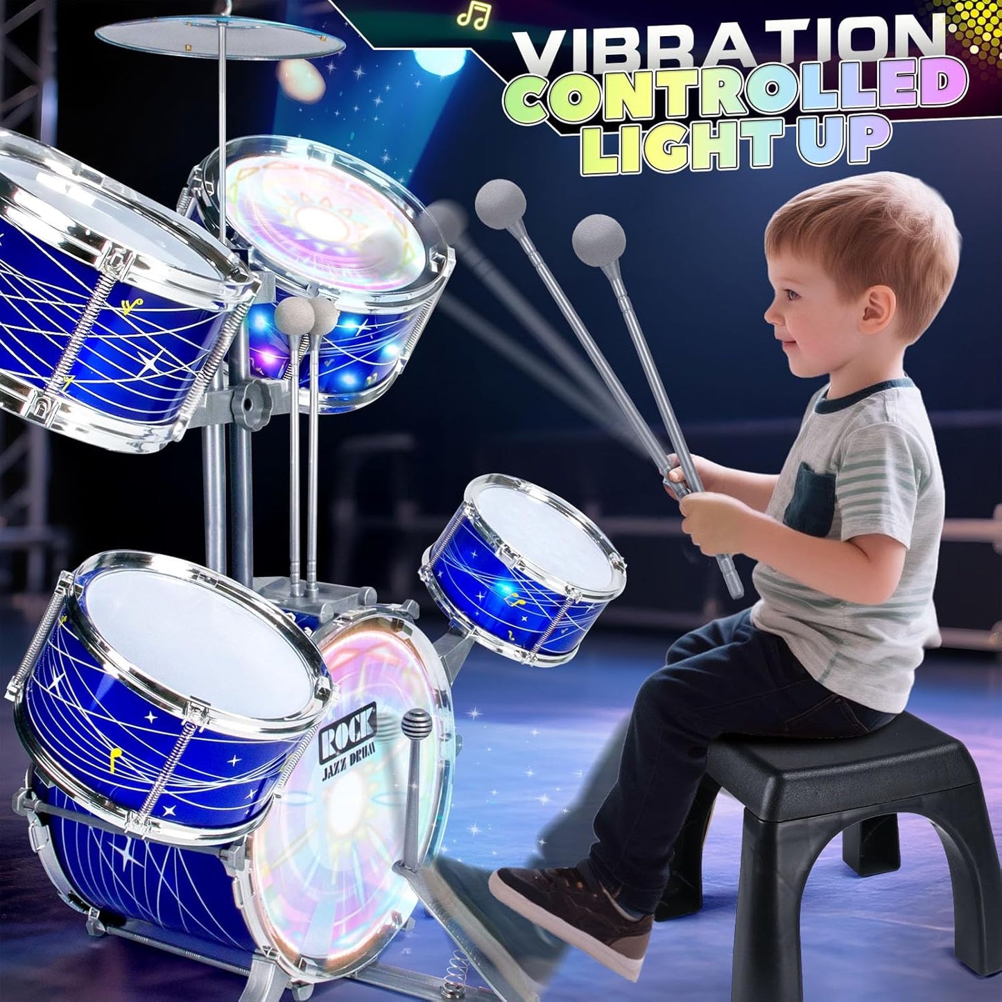 Kids Drum Sets for 2-5, Toddler Drum Set Ages 1-3, Junior Mini Jazz Full Size Small Band Rock Drums Making Kit Toys Percussion Musical Instrument Rhythm Beat Play Sets for Toddlers Boys Girls