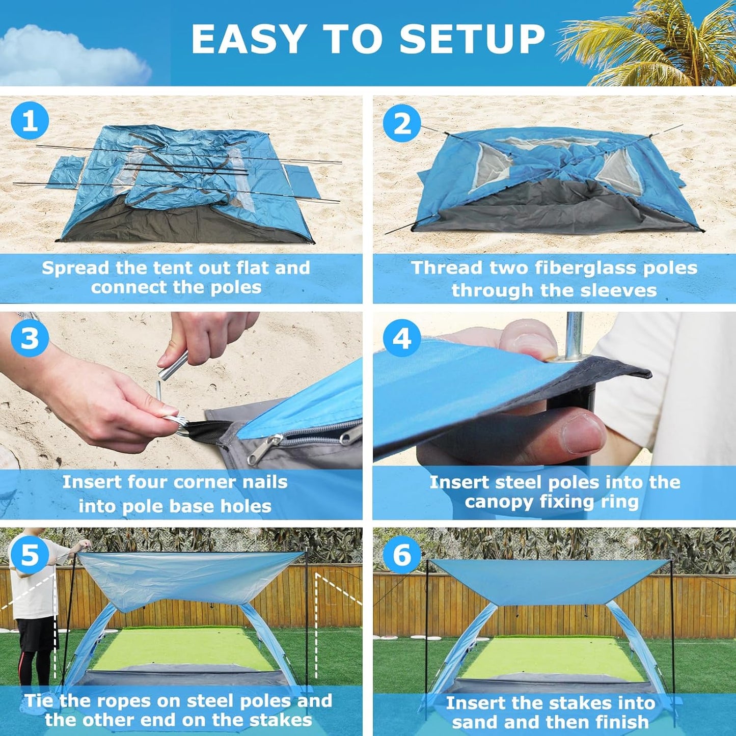 Gorich Beach Tent with Canopy - Easy Setup 3-4/5-6/7-8 Person Portable Sun Shelter, UPF 50+ UV Protection Sun Shade, Lightweight & Compact Beach Cabana for Family Travel