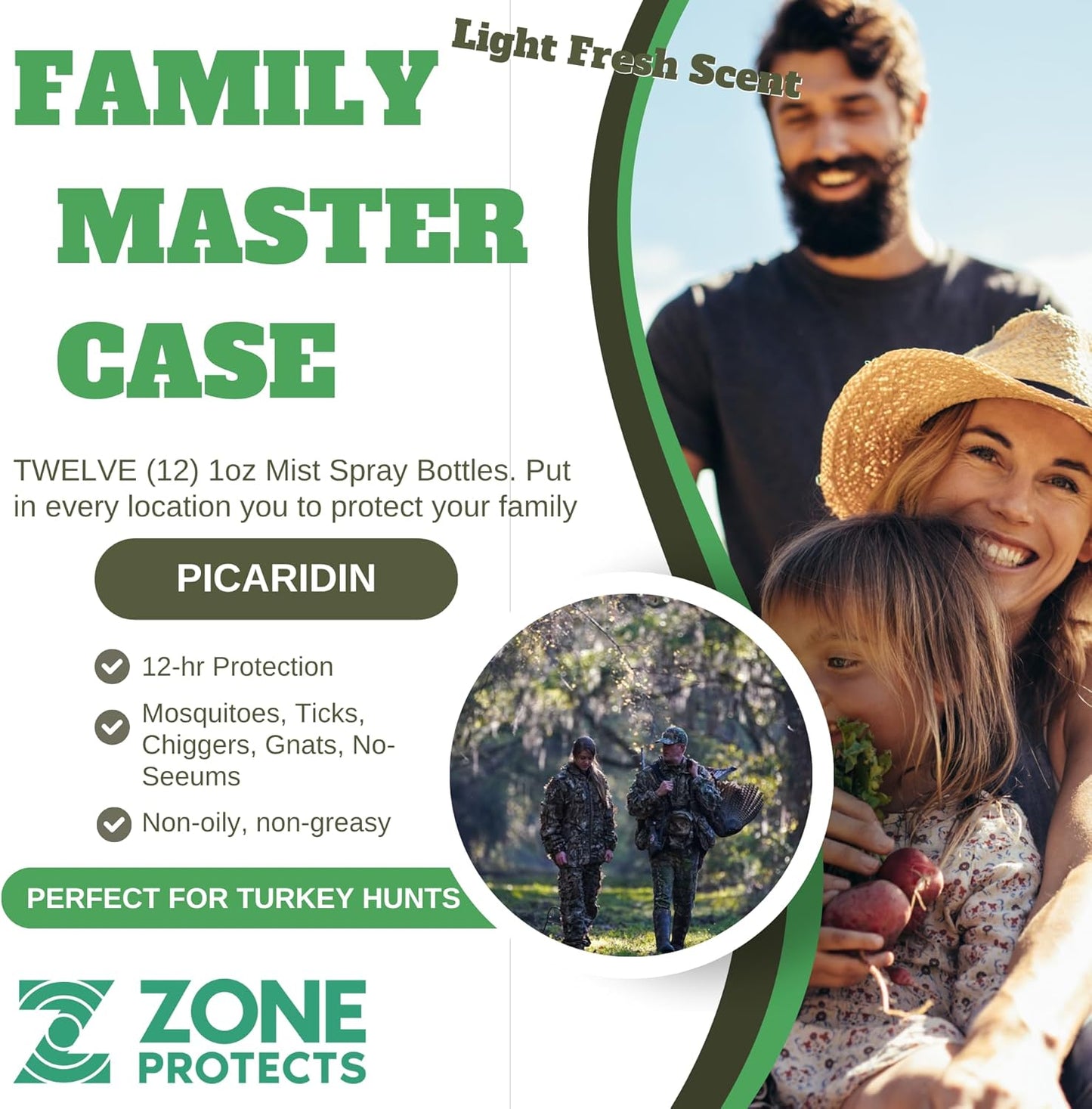 Scented Picaridin Insect Repellent; Twelve 1oz Mist Spray Bottles; 12-hr Proven Protection; Ticks, Mosquitoes, No-Seeums, Gnats and Chiggers