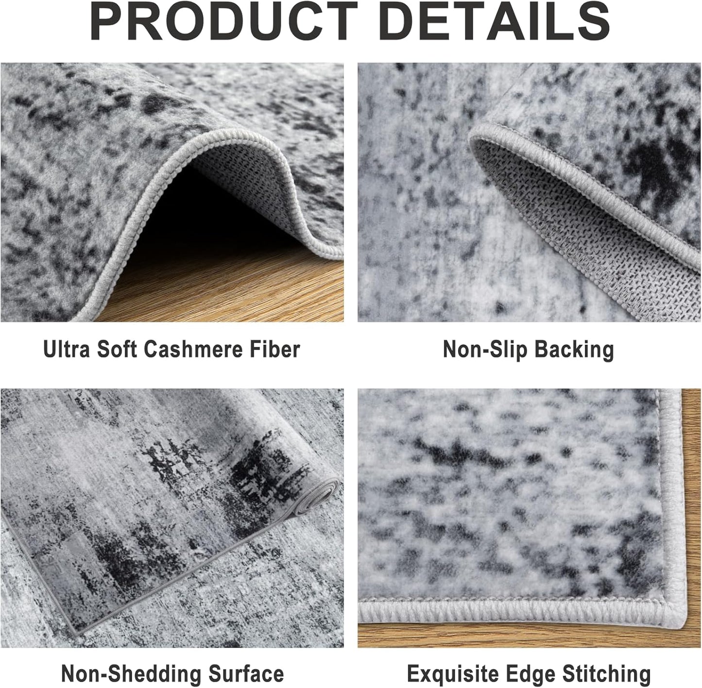 6x9 Area Rugs for Living Room - Washable Rug Modern Abstract Soft Large Neutral Non-Slip Carpet Indoor Floor Thin Carpets for Bedroom Dining Room Farmhouse Nursery Home Office Black