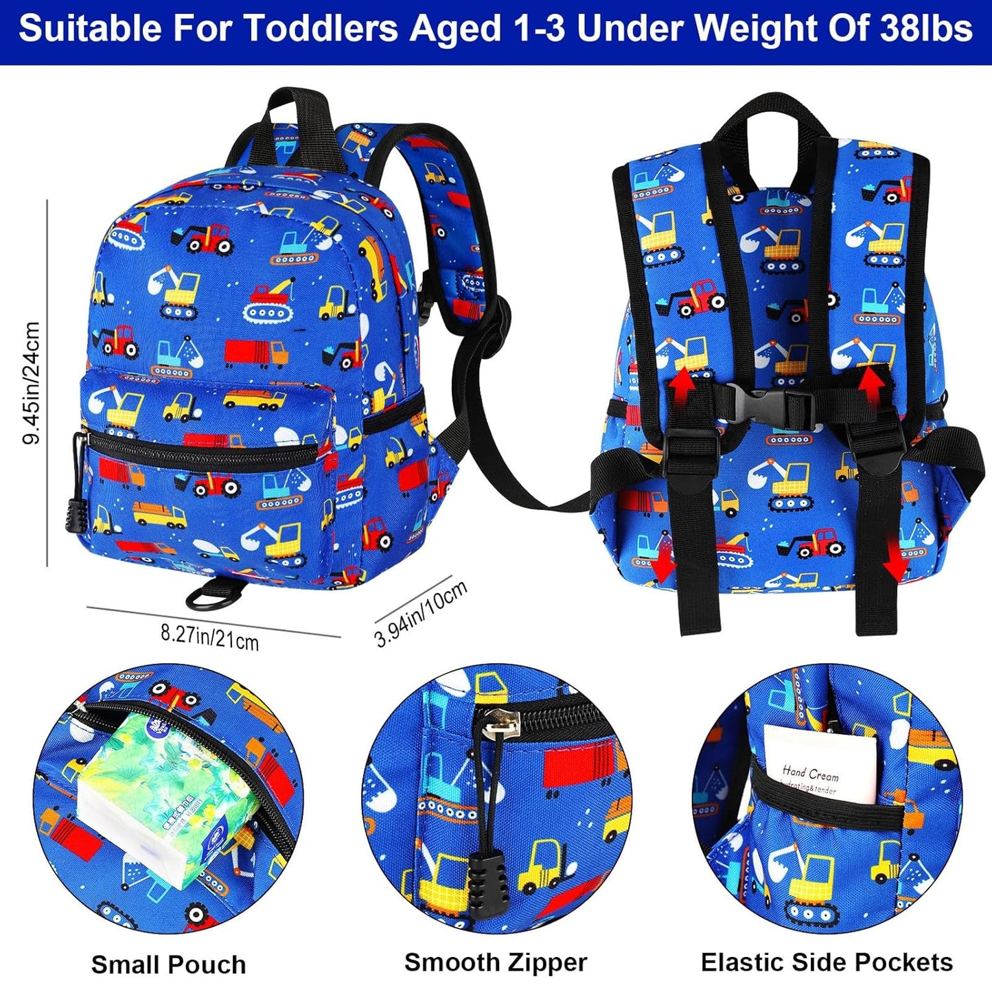 Accmor Toddler Backpack Harness Leash, Mini Baby Walking Backpacks with Anti Lost Wrist Link, Cute Truck Kids Back Pack Harnesses Leashes Tether for 1-3 Yeas Boys Outdoor Travel
