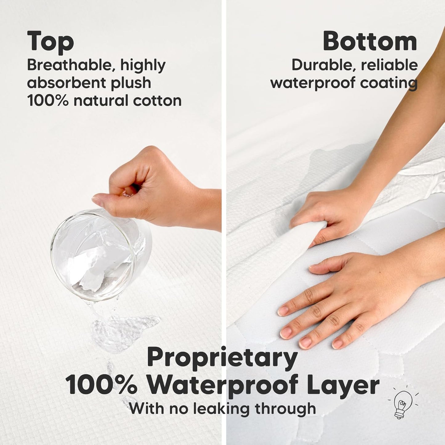 Waterproof Crib Mattress Protector Cover Fitted - 2-Pack Quiet Baby Crib Mattress Pad Sheets, 52" x 28" Soft Quilted Cotton Baby Sheet, Machine Washable, Easy Fit, Durable (Soft White/Quin)