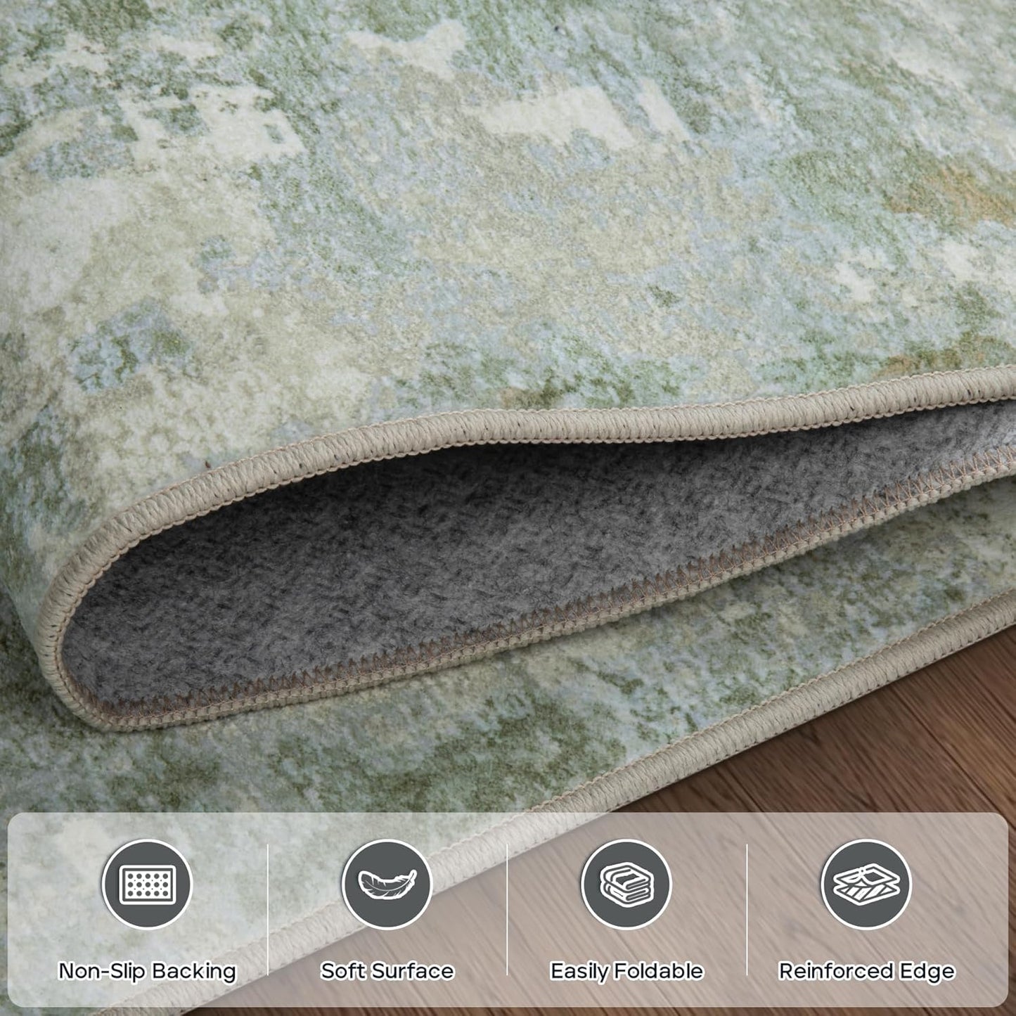 9x12 Area Rugs for Living Room Rug Washable: Modern Large Rug for Dining Room Bedroom Carpet Non Slip 9 by 12 Indoor Abstract Nursery Home Office Green