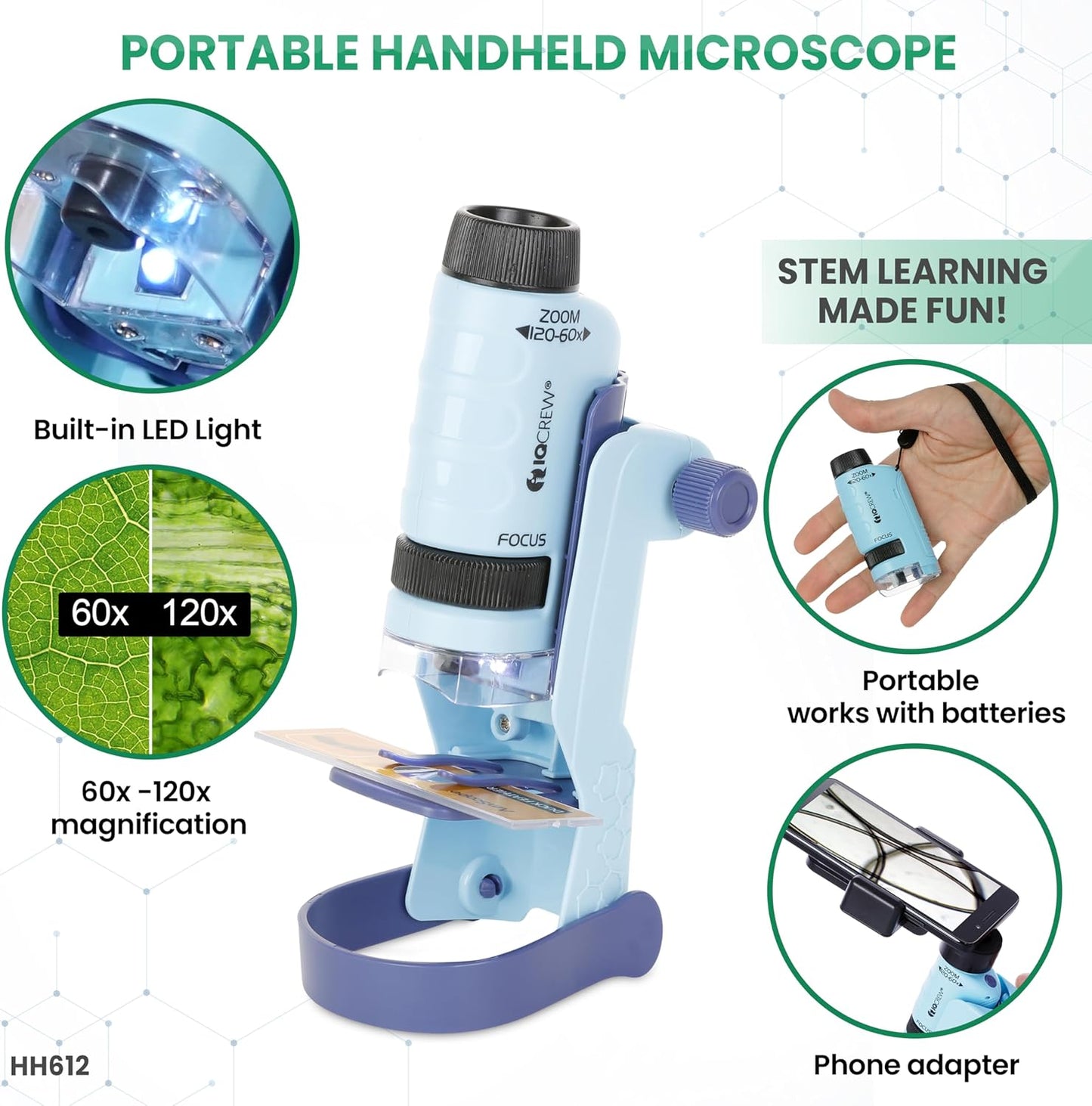 AMSCOPE-Kids 120X-1200X Black Metal Arm Starter Kids Student Microscope Kit with Fossil Dig Activity Kit and Insect Slides - M30-ABS-KT2-KVB2