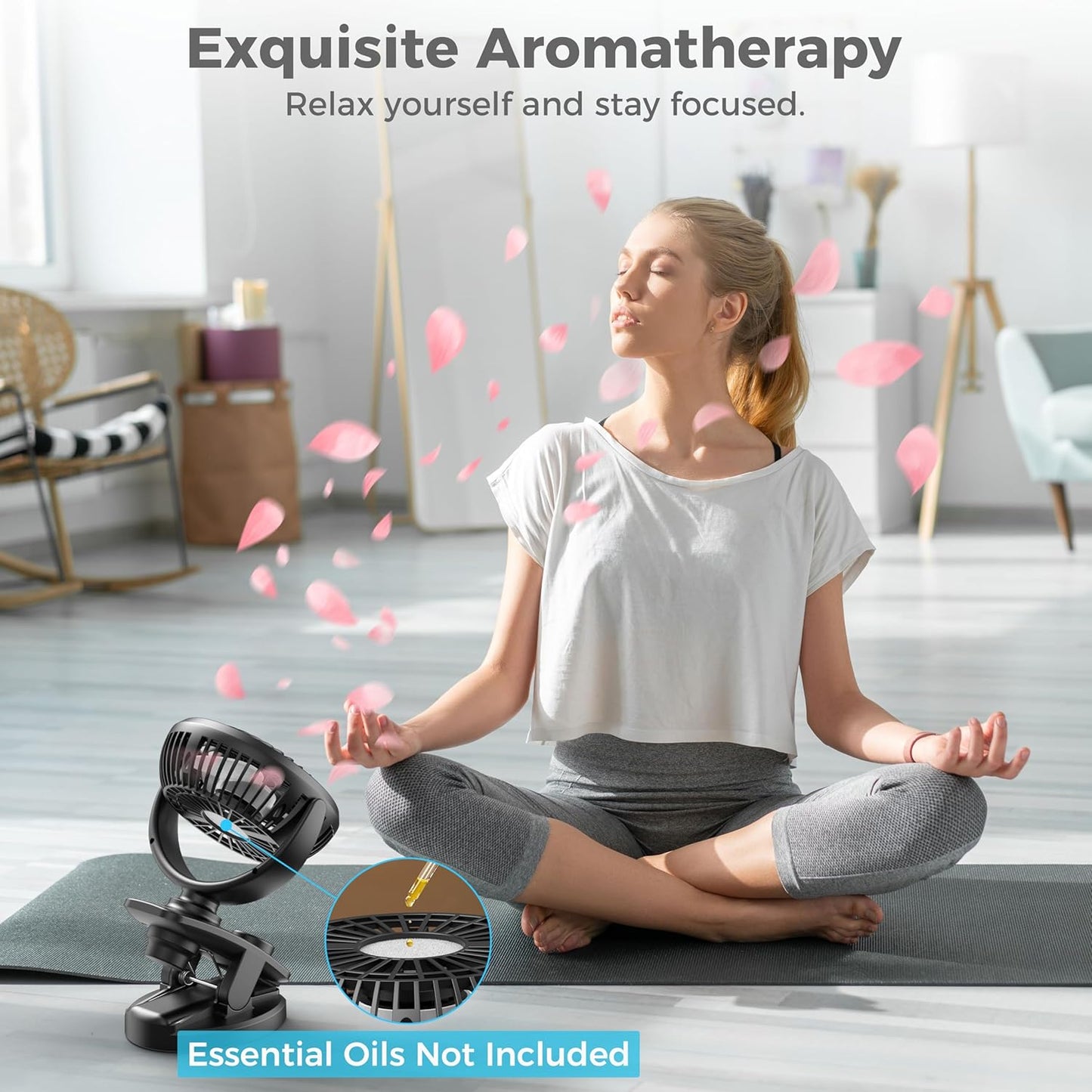 Clip On Table Fan, 5000mAh Rechargeable Battery Operated, Max 40Hrs Cooling, Stepless Speeds Control, Auto Oscillation, Portable for Golf Cart Stroller RV Camping Outdoor Travel Hurricane