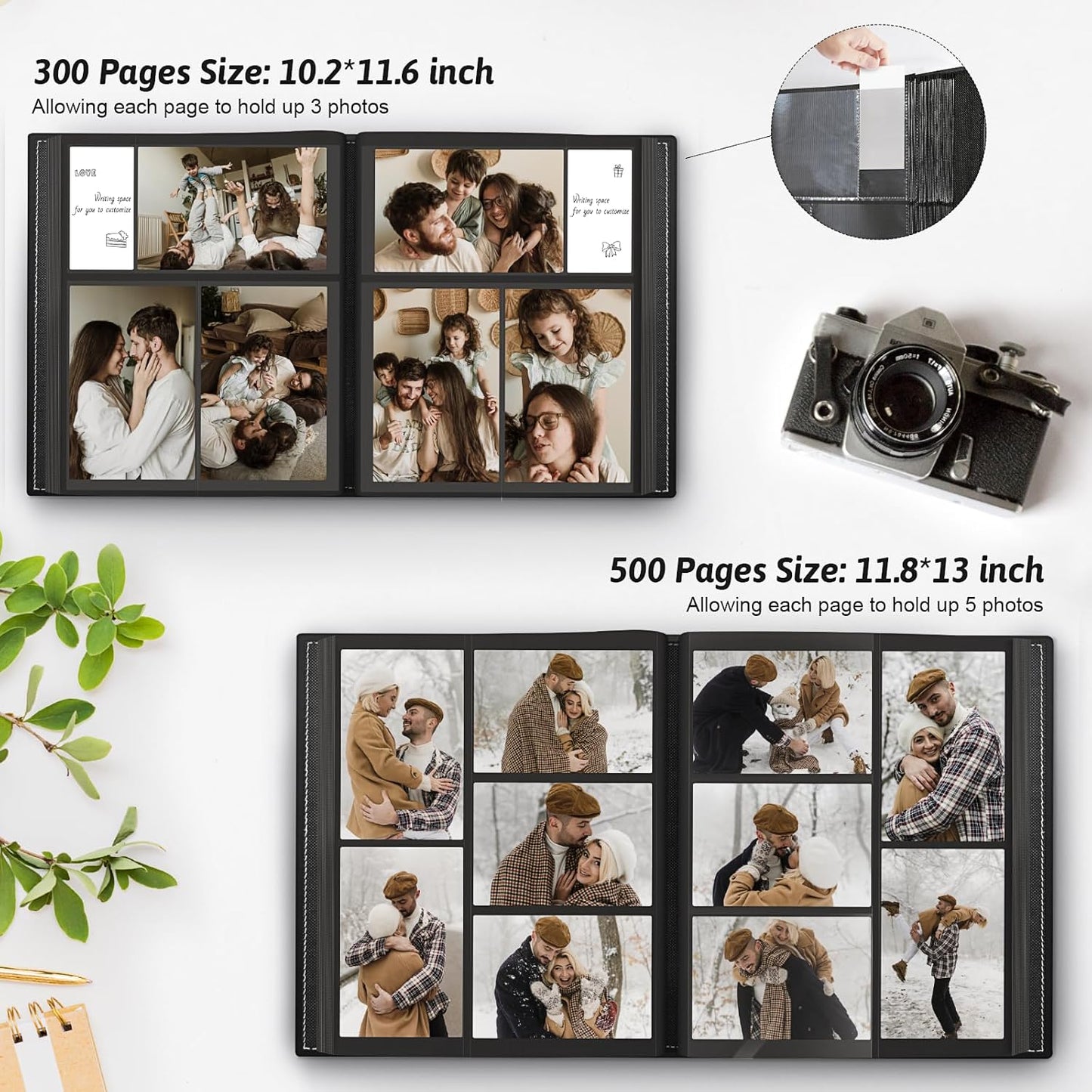 Popotop Photo Album 4x6 500 Pockets with Leather Hardcover Cover, Large Photo Album Binder Book with 50Pcs Pages for Family Travel Wedding Baby Gifts