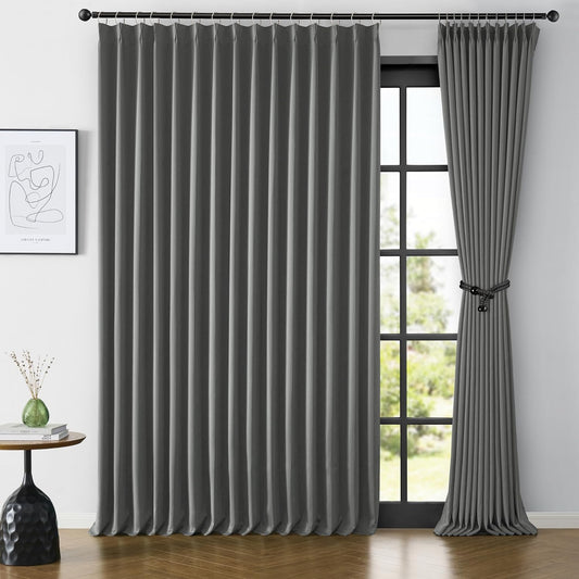 KEQIAOSUOCAI Grey Pinch Pleat Curtains & Drapes 105 Inches Long 2 Panels Set, Privacy Darkening Sound Dampening Window Treatment for Bedroom Vertical Draft Blackout Blinds for Living Room 100 by 105