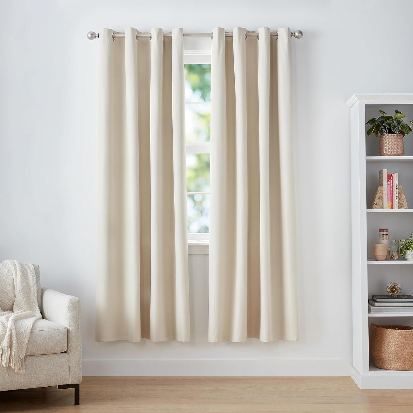 Amazon Basics Room Darkening Blackout Window Curtains 2 Panels with Grommets, for Living Room and Bedroom, 52 x 84 inches, Beige