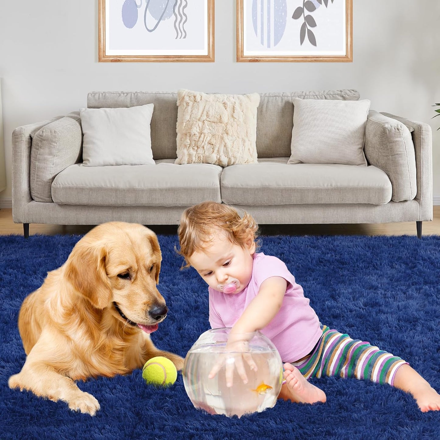 3x5 Blue Rug, Area Rugs for Living Room, Soft Plush Area Rugs for Bedroom, Non-Slip Indoor Carpet for Nursery, Study Room, Playroom, Home Decor