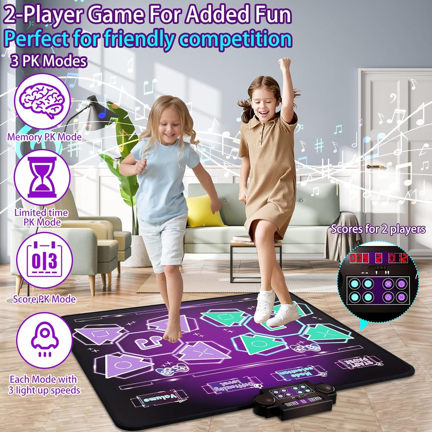 Kids Dance Mat Toys - 2-Player Dance Pad Gifts for Girls Boys Toddlers 3 4 5 6 7 8 9 + Year Old Electronic Dancing Mat Floor Games Toy with Music Light Christmas Birthday Gift (Purple)