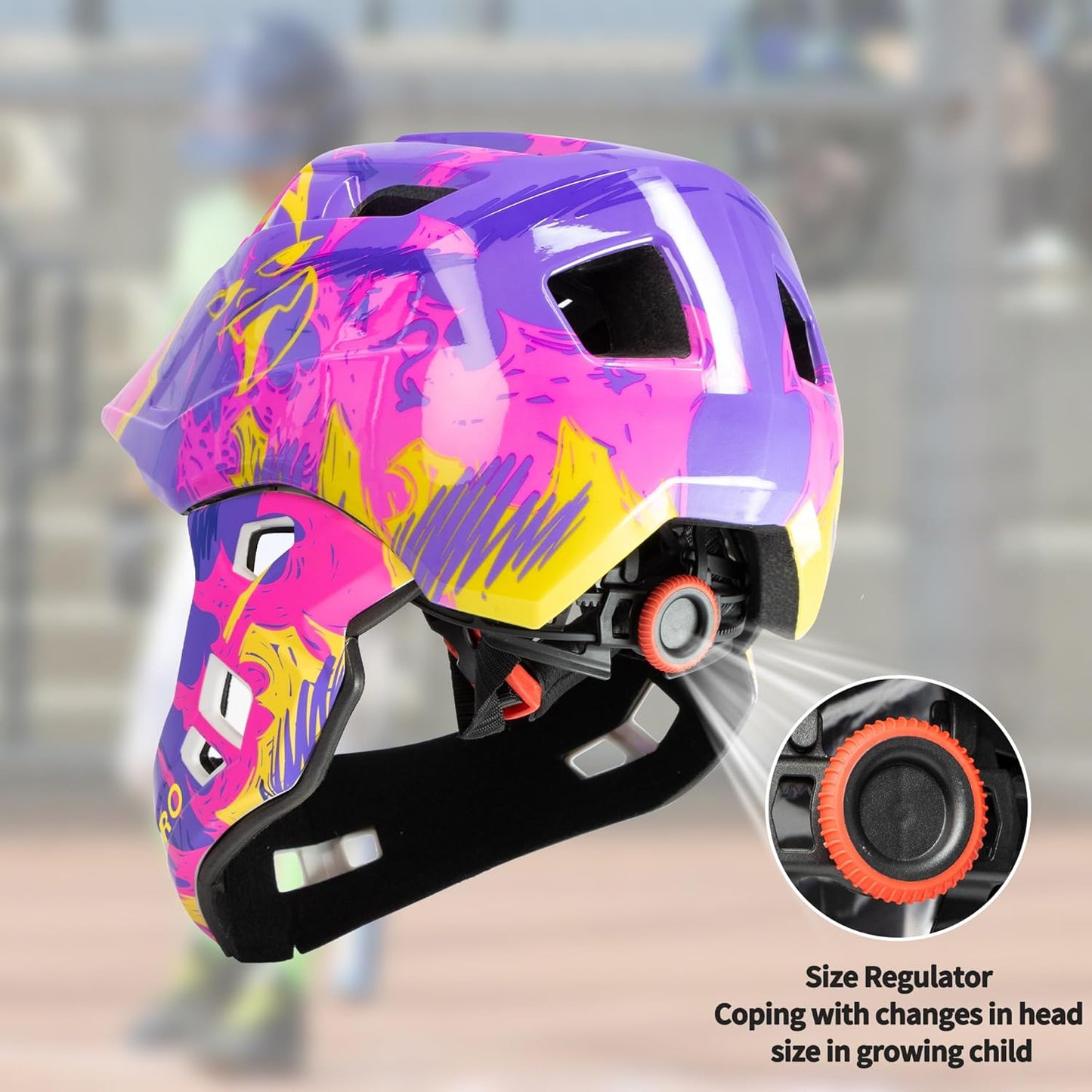 Kids Bike Helmet with Chin Guard, Adjustable Detachable Children’s Full Face Helmet for Girls and Boys, Cycling Helmets Skateboard, Scooter