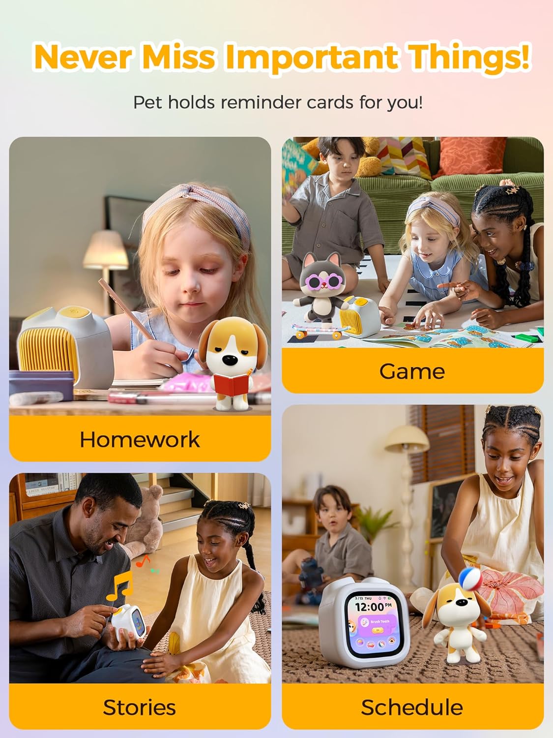 PawPal Digital Pet Alarm Clock with 3.8" Touchscreen - Habit-Building Sleep Trainer with OK-to-Wake, Stories, Music, White Noise & Nightlight for Kids Ages 3-8 Gift