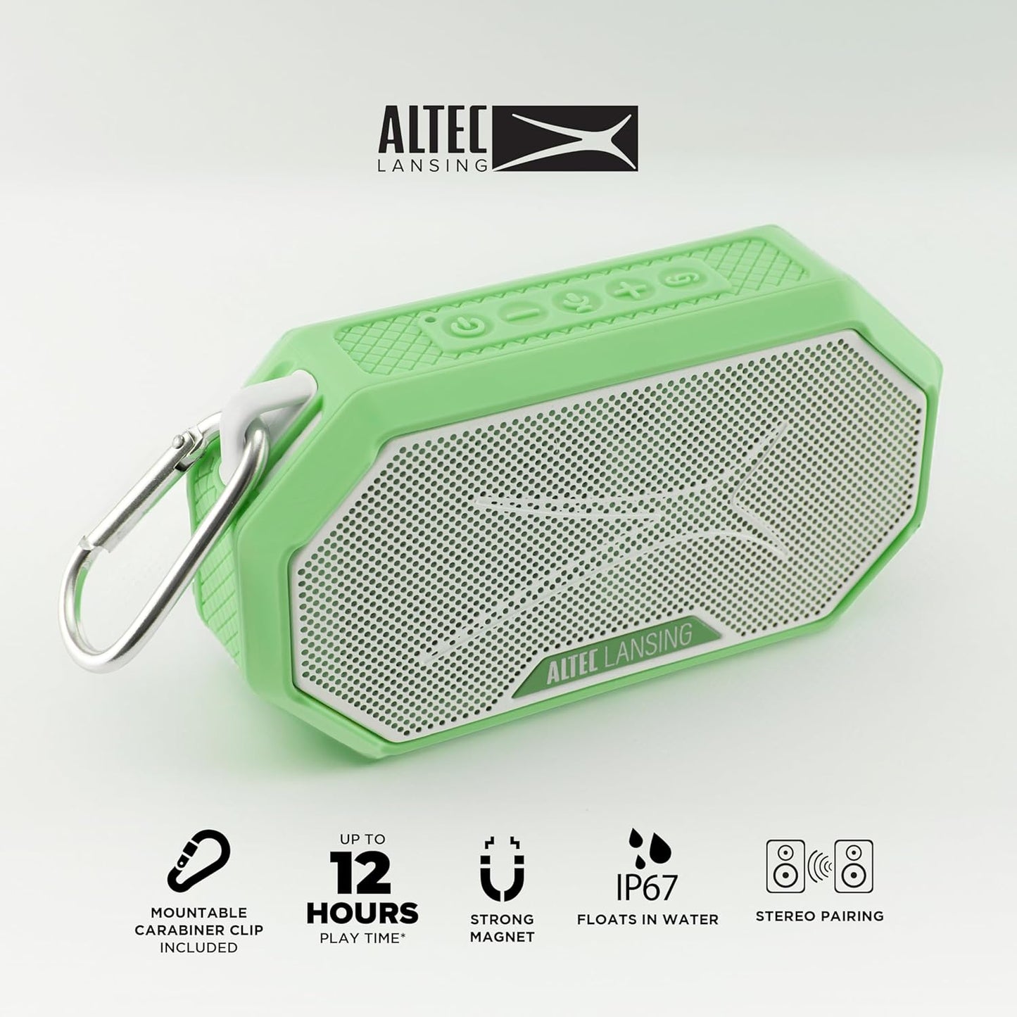 Altec Lansing Portable Bluetooth Speaker HYDRAMINI 2.0, IP67 Waterproof, Portable Speaker, 12h Playtime, Wireless Pairing, USB-C Quick Charge, Magnetic Bluetooth, Voice Assistant Integration