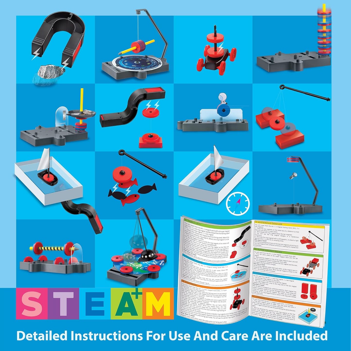 4M - STEAM Magnet Exploration - Hands-On Science Kit with Magnetic Toys Experiments for Kids Ages 5+ - Includes Magnet Toys Wand, U-Shaped Magnet, Racers, Yacht & More - Educational STEM Toy Gift
