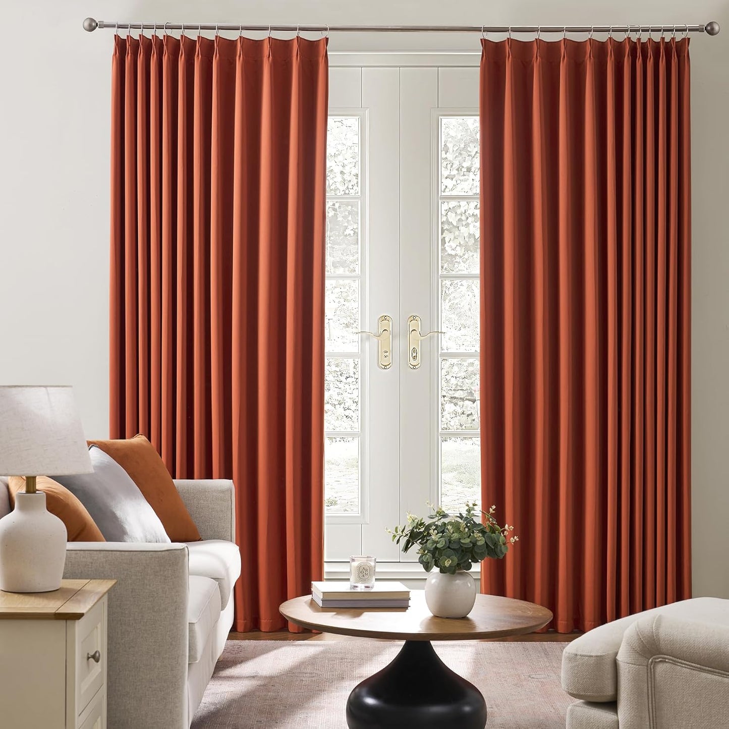 KEQIAOSUOCAI Burnt Orange Window Curtains 72 Inches Long, Fall Block Out Room Darkening Insulated Memory Shape Boho Muted Ochre Orange Curtain for Bedroom 40 Inch Wide Each Panel,Set of 2,Pinch Pleat