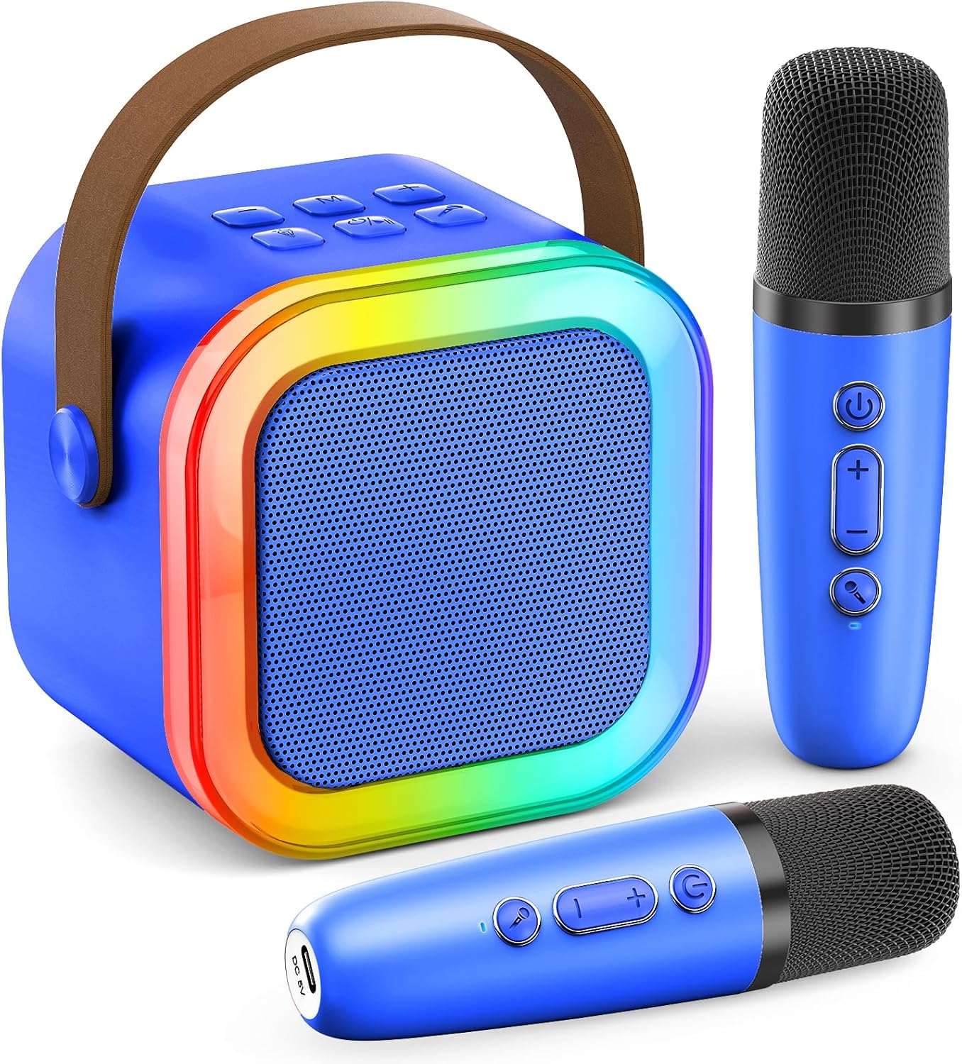 Karaoke Machine for Kids Adults, Portable Bluetooth Mini Karaoke Microphone Singing Speaker Karaoke Player with 2 Wireless Mic, for All Smartphones,Birthday, Family,Home Party(Deep Blue)