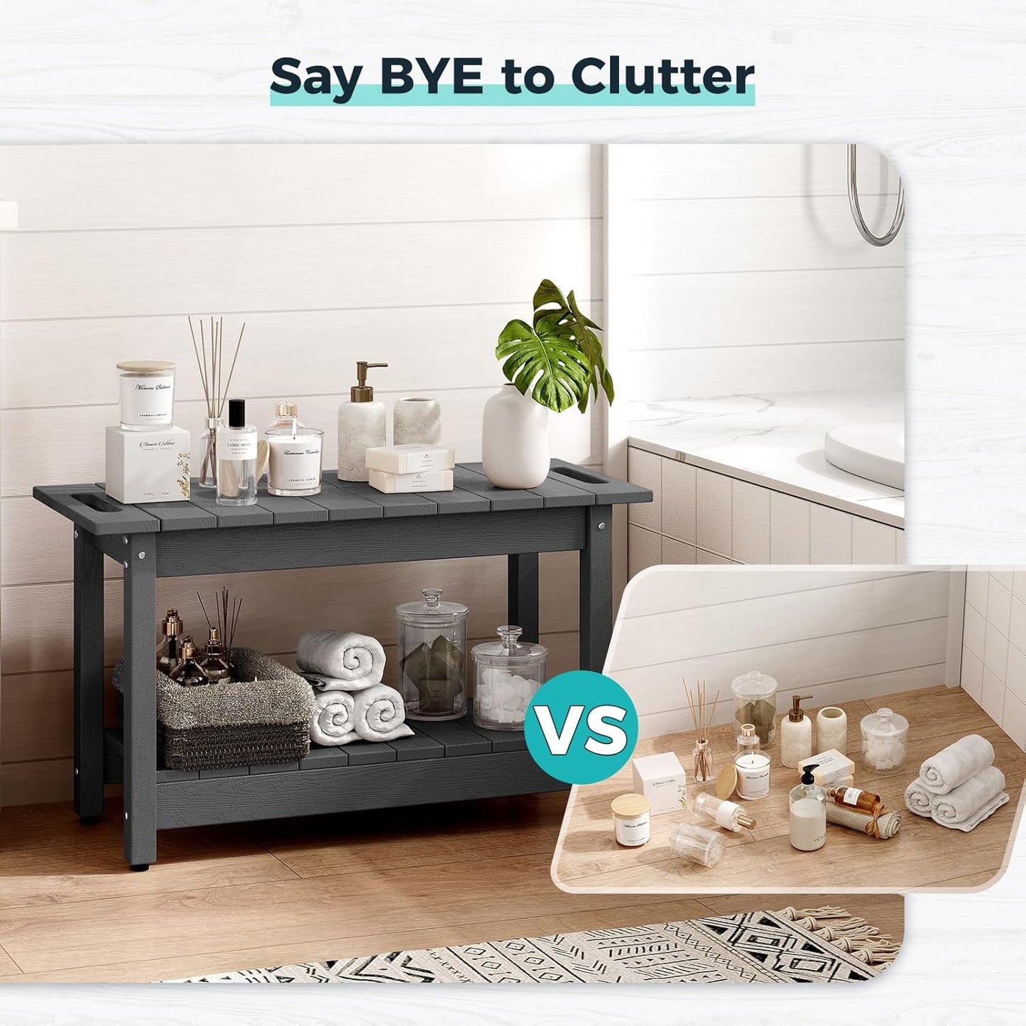 30" Shower Bench, Waterproof Poly Lumber Shower Stool for Shaving Legs, Shower Chair Seat Holds up to 400lbs, Bathroom Bench for Inside Shower, Non-Slip (Grey)