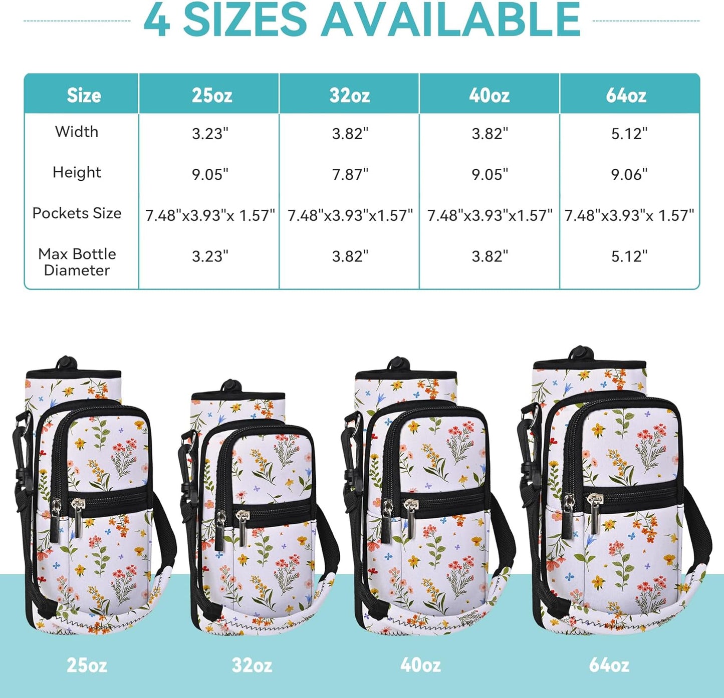 AUPET Water Bottle Sling Bag Sleeve Holder Carrier 25/32/40/64 oz,Insulated Crossbody Water Bottle Case Cover with Strap and Pockets for Men/Women Walking Hiking