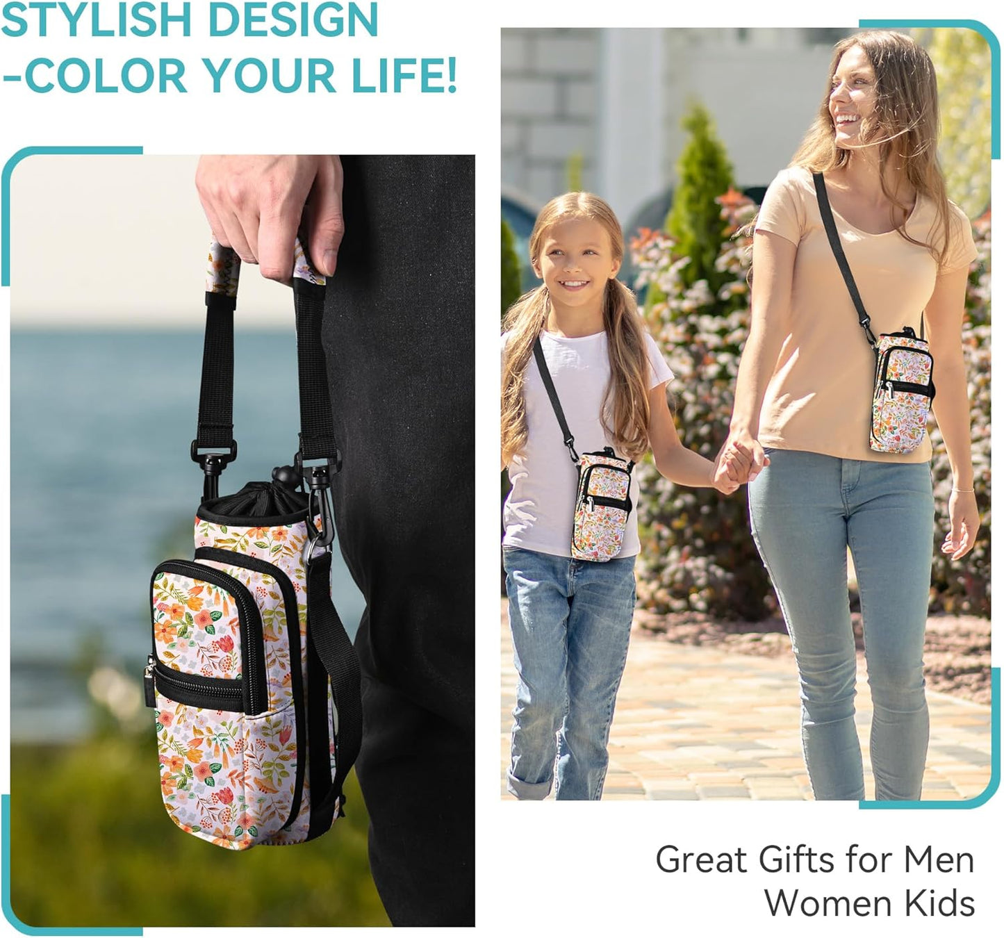 AUPET Water Bottle Sling Bag Sleeve Holder Carrier 25/32/40/64 oz,Insulated Crossbody Water Bottle Case Cover with Strap and Pockets for Men/Women Walking Hiking