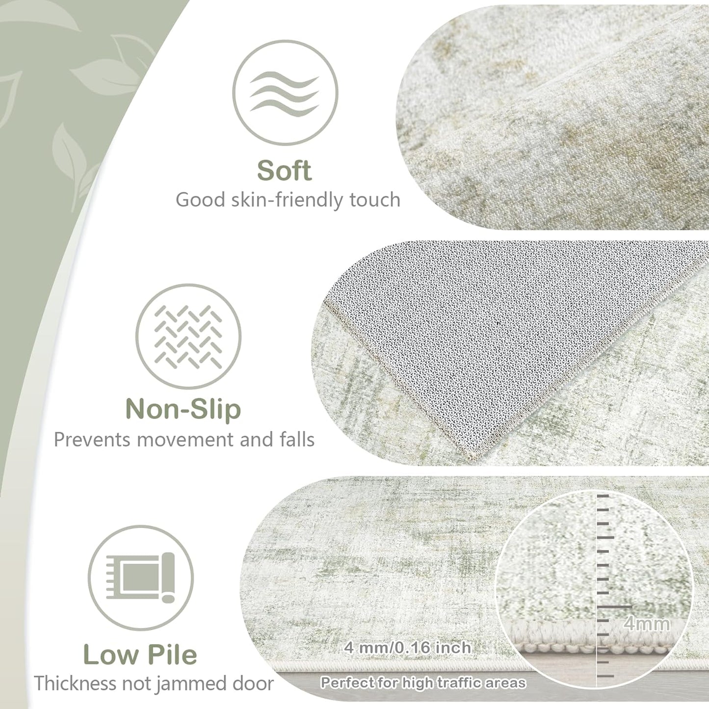 Area Rugs 9x12 Living Room: Washable Rug Modern Abstract Large Rugs Soft Non Slip Neutral Rug Stain Resistant Indoor Carpet for Bedroom Kitchen Dining Room Home Office Rugs(Green Brown,9'x12')