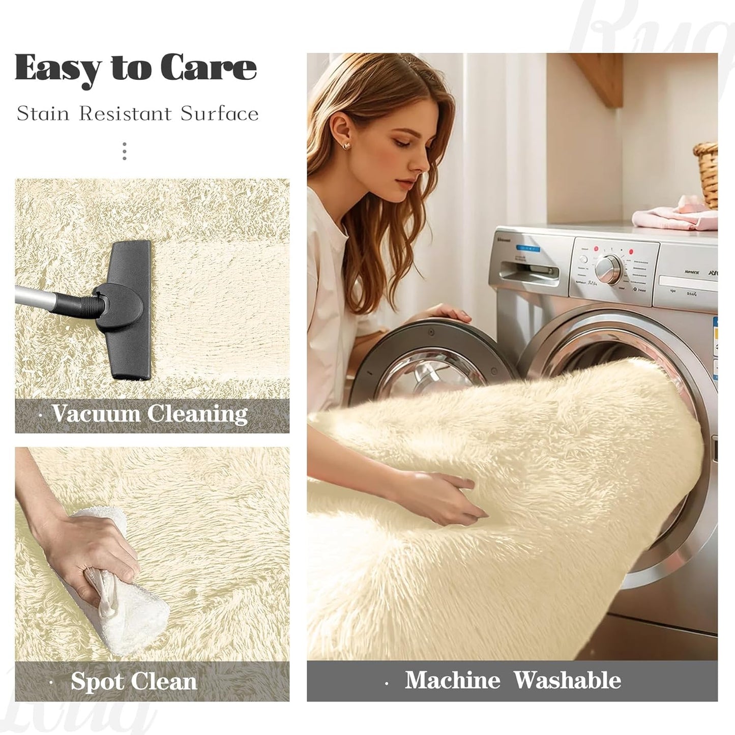 8x10 Area Rug for Living Room: Fluffy Shag Soft Washable Rugs Large Fuzzy Plush Indoor Carpet for Bedroom Nursery Playroom Kids Girls Boys Room (Cream White, 8'x10')