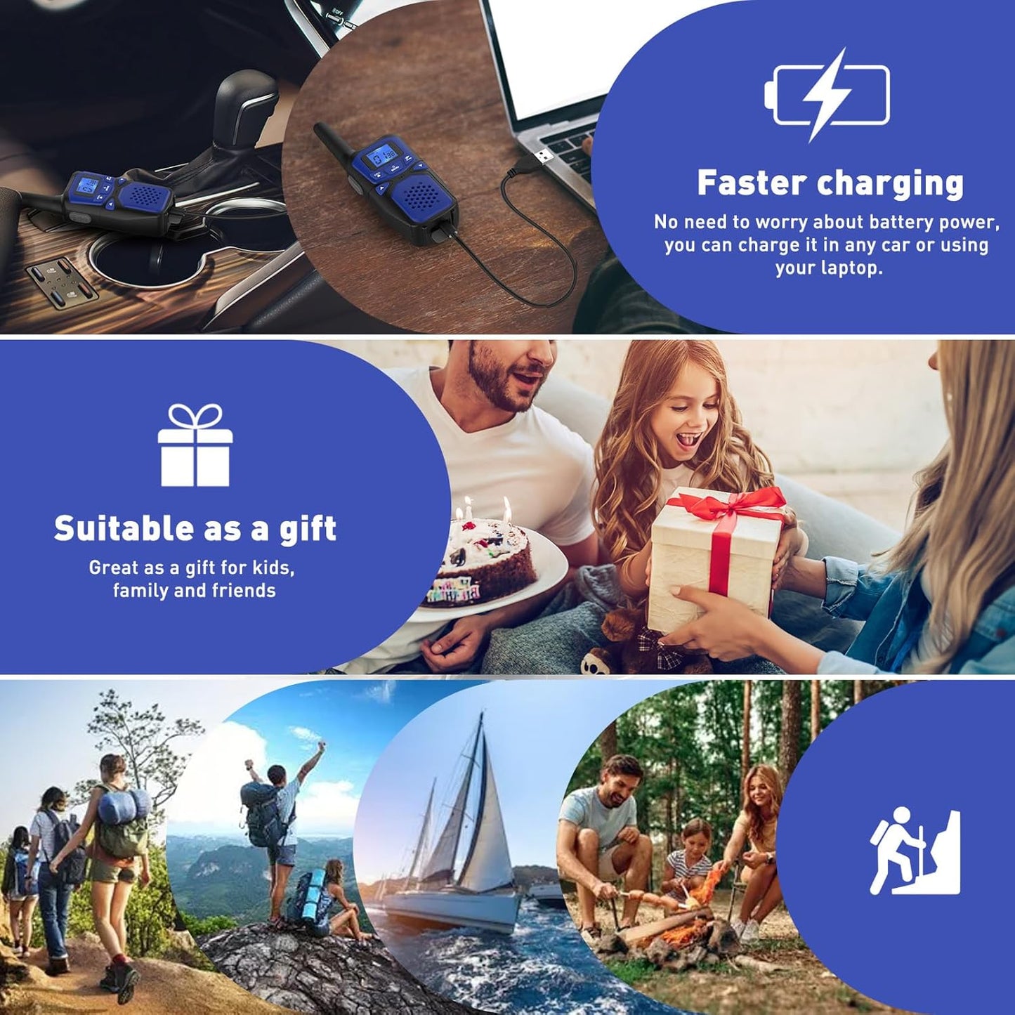 Adult Walkie Talkies 2 Pack, WokTok Rechargeable Long Range Walkie Talkies 2 Way Walkie Talkies, 22 Channels VOX Scanning LCD Display Ideal for Gift Giving, Family Camping and Hiking