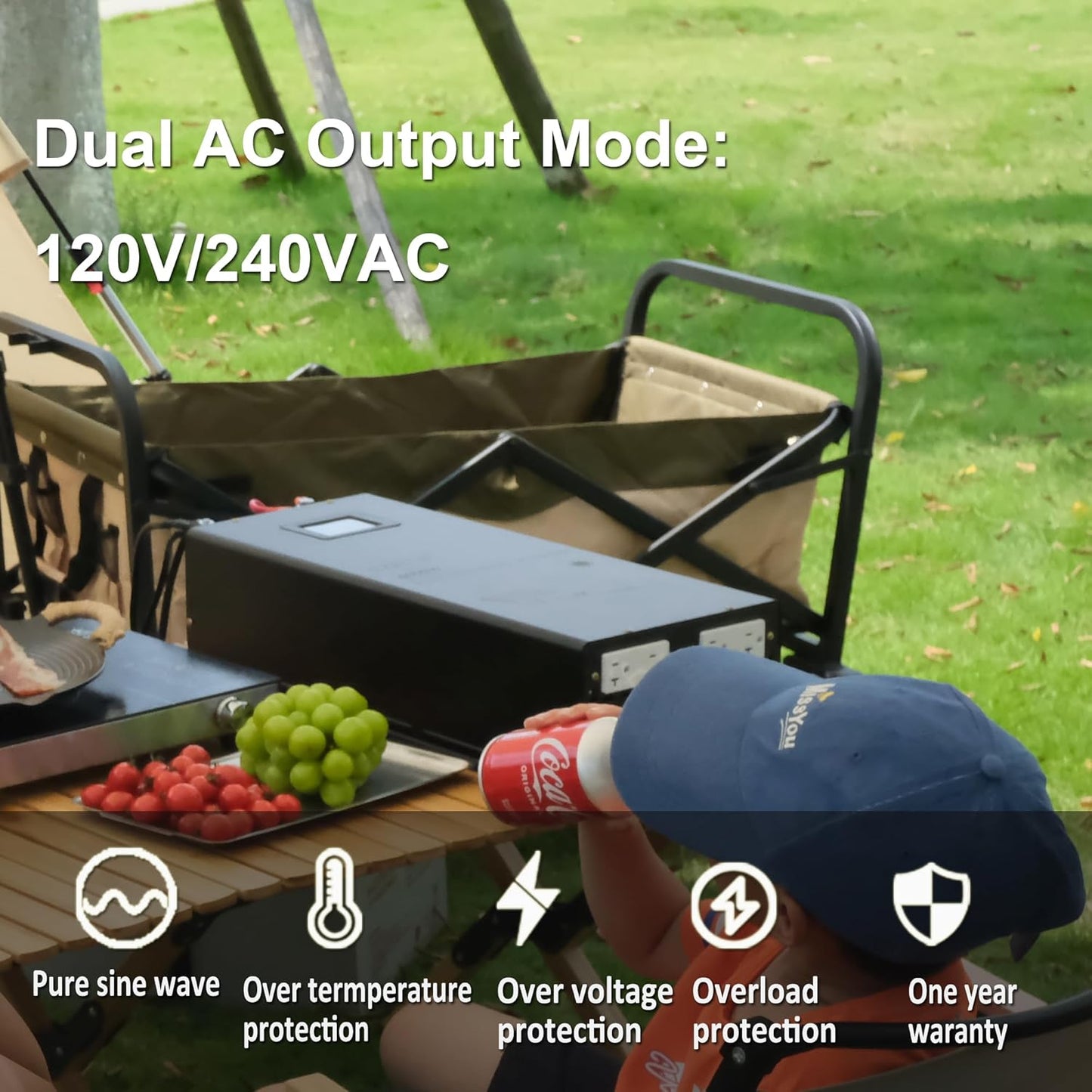 5000W 24V Pure Sine Wave Inverter,24 Volt DC to AC 120V 240V Split Phase Power Inverter,2*AC Hardwire Terminal,10KW Surge,High Efficiency up to 91.6%,Wireless Remote