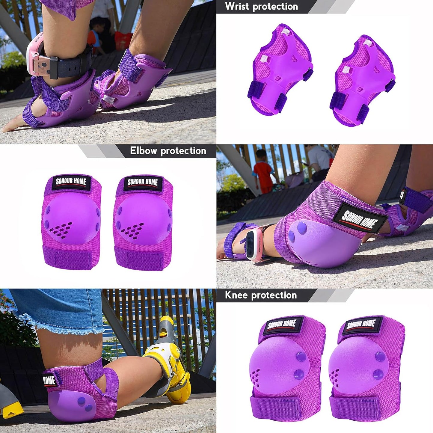 Youth/Kids Knee Pads Elbow Pads Wrist Guards Protective Gear Set for 3-15 Years Child Roller Skates, Skateboard, Cycling, Inline Skating, BMX Bike, Balance Bike, Scooter Riding and Other Outdoor Sports