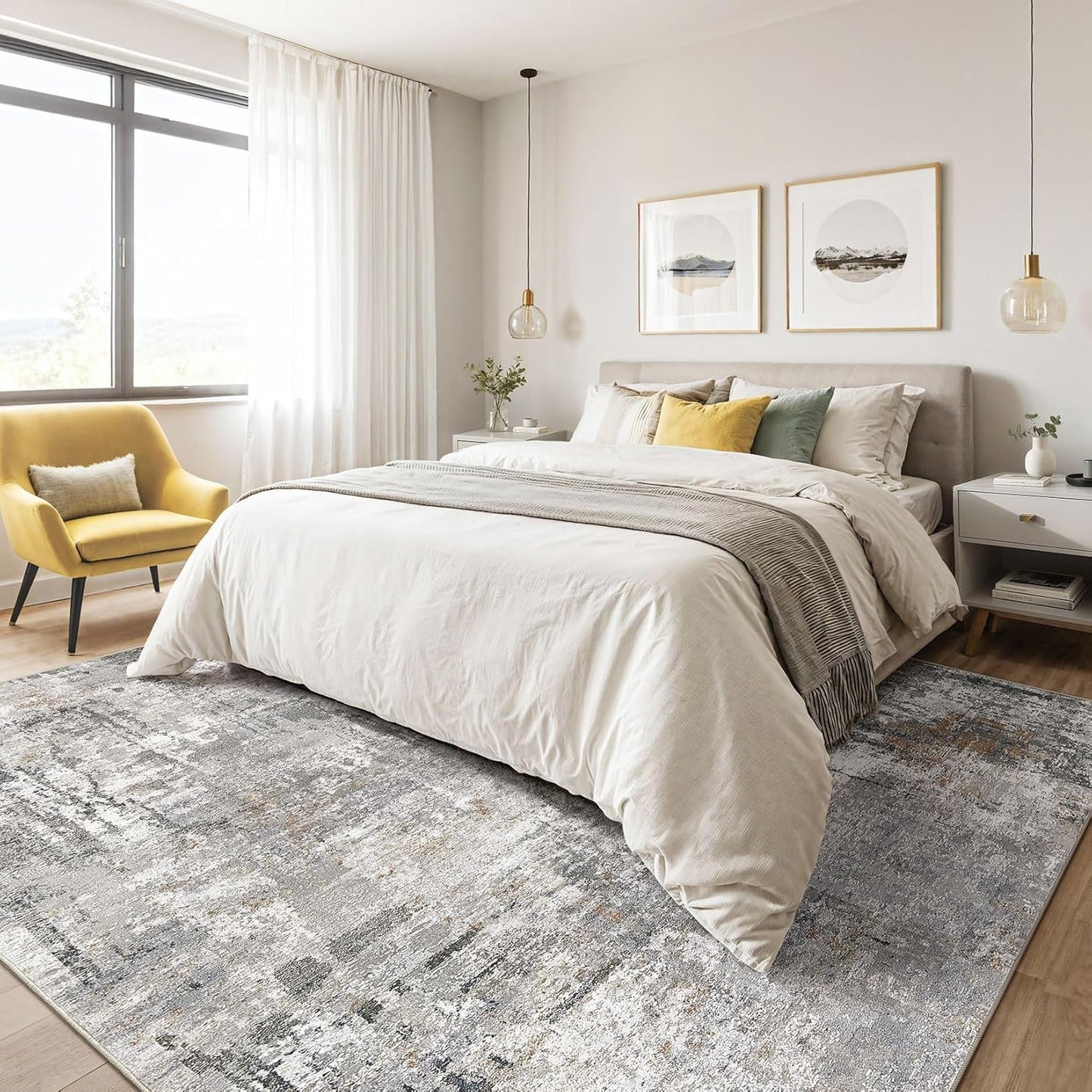 8x10 Area Rugs Living Room: Machine Washable Large Abstract Modern Soft Rug Stain Resistant Indoor Floor Non Slip Accent Carpet for Bedroom Nursery Playroom Office Dining Room Dorm- Gray Rust