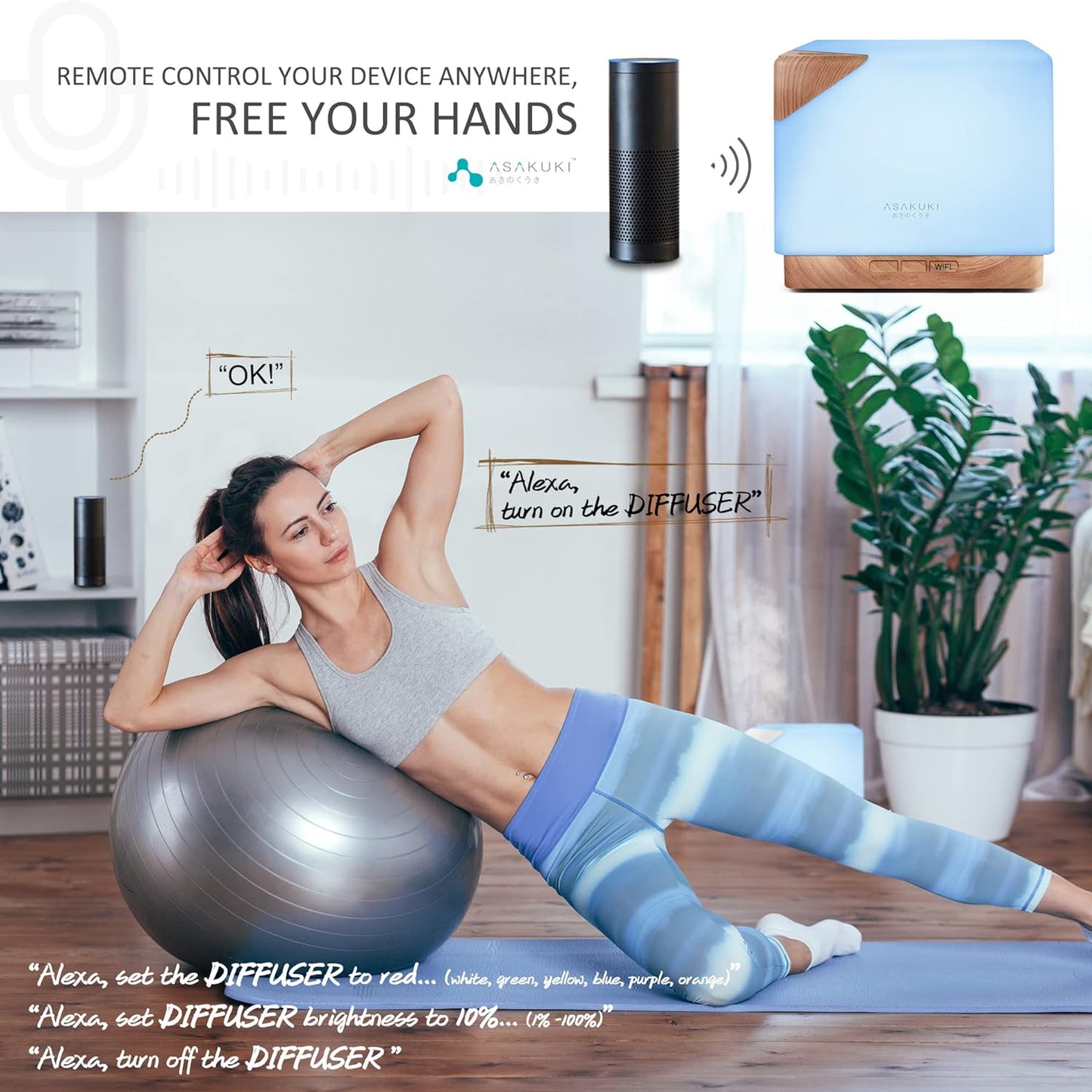 ASAKUKI Smart WiFi Essential Oil Aromatherapy Diffuser, Easy Connect with Alexa and Google Home Phone App Voice Control 700 ml Ultrasonic Diffuser, Create Schedules 7 LED Colors Humidifier