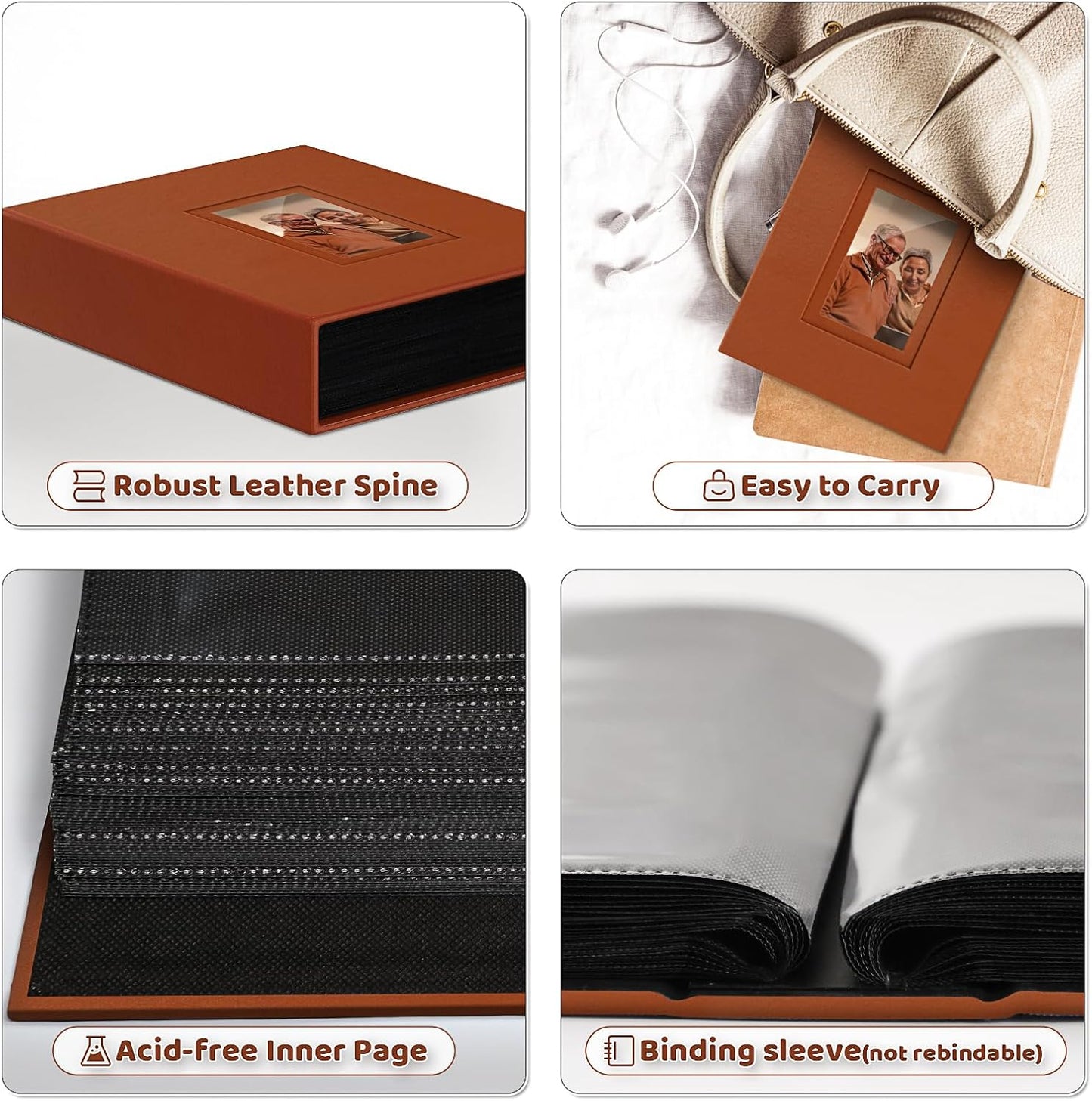 Popotop Photo Album 4x6 100 Pockets with Leather Hardcover Cover, Small Photo Album Holder Book with 50Pcs Pages for Family Travel Wedding Baby Gifts