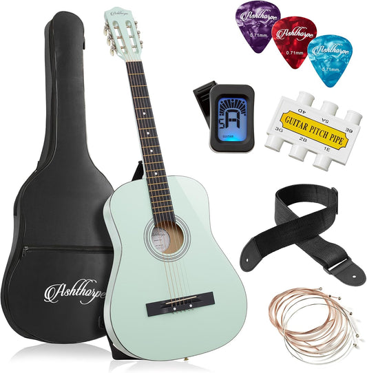 Ashthorpe 38-inch Beginner Acoustic Guitar Package (Mint Green), Basic Starter Kit w/Gig Bag, Strings, Strap, Tuner, Picks