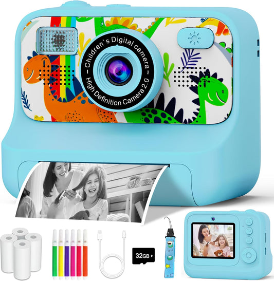 Kids Camera, Upgrade Kids Camera Instant Print, Front Rear Dual Selfie Digital CAM with 1080P Videos, Portable Travel Toy with Games and Music, Christmas Birthday Gift for Boys, Girls and Teens