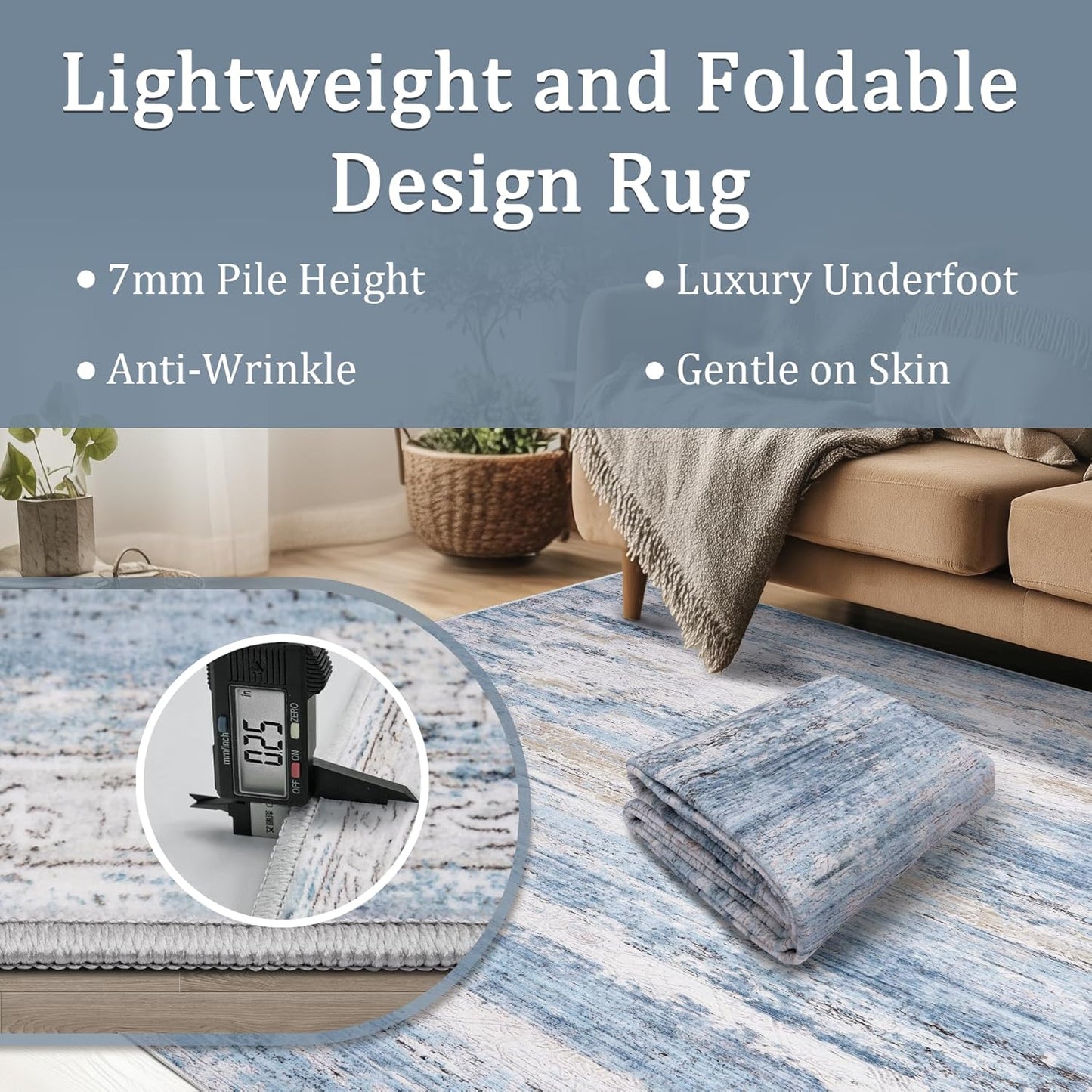 9x12 Area Rug Living Room Rugs - Washable Rug Large Modern Abstract Soft Thin Carpets Indoor Floor No Slip Vintage Carpet for Bedroom Under Dining Table Nursery Home Office Decor Blue