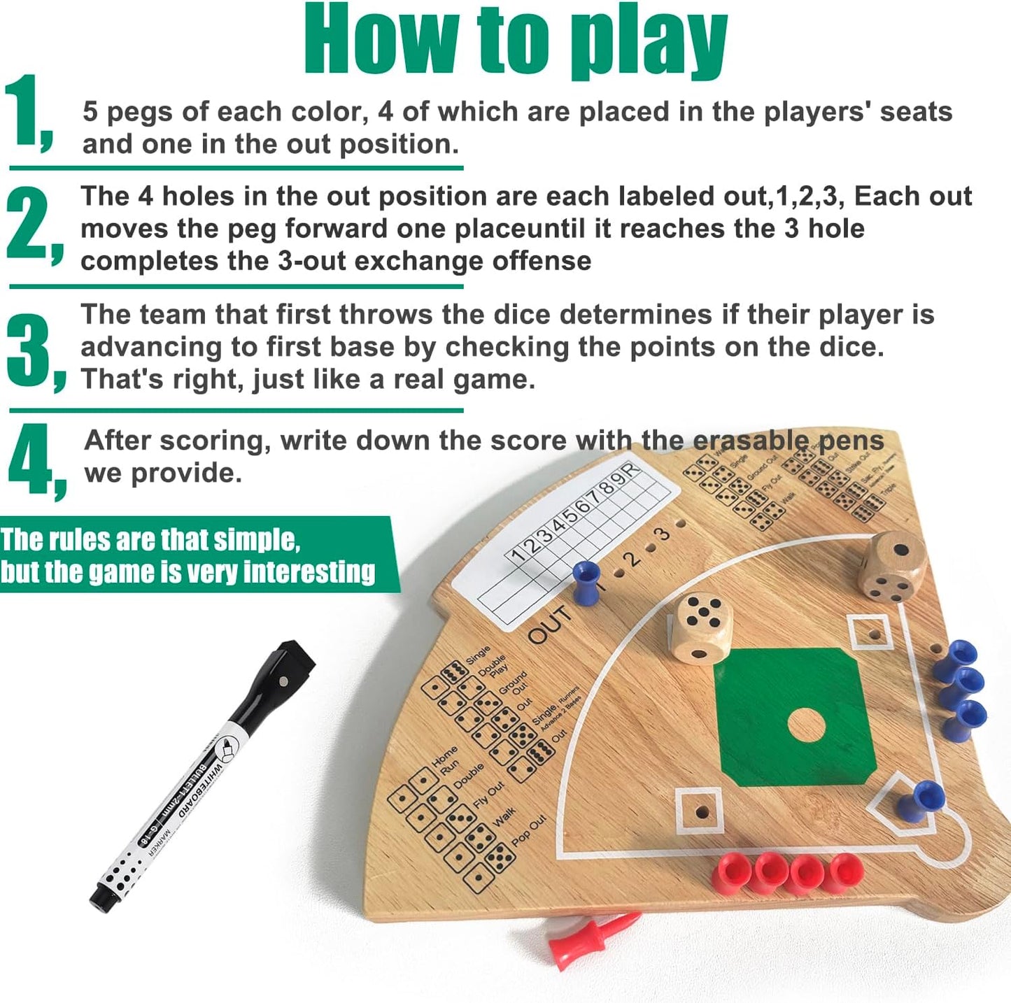 Baseball Board Game, Oak Made Leisure Game for Sport Battle Table Game for Family Party Holiday Coffee Travel Time Gameboard