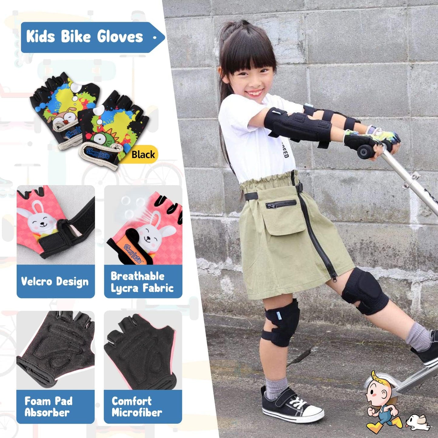 Soft-Style Kids Knee and Elbow Pads with Bike Gloves, Flexible Impact-Resistant Gear for Ages 2-11, Designed for Balance Bikes, Roller-Skating, and Skateboarding