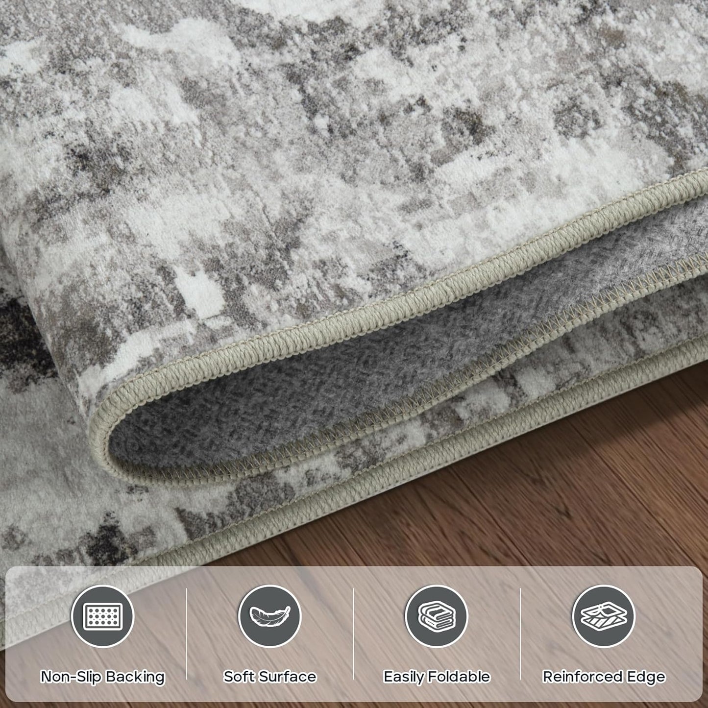 4x6 Area Rugs for Living Room Rug Washable: Modern Large Rug for Dining Room Bedroom Carpet Non Slip Low Pile 4 by 6 Indoor Abstract Nursery Home Office Black Gold