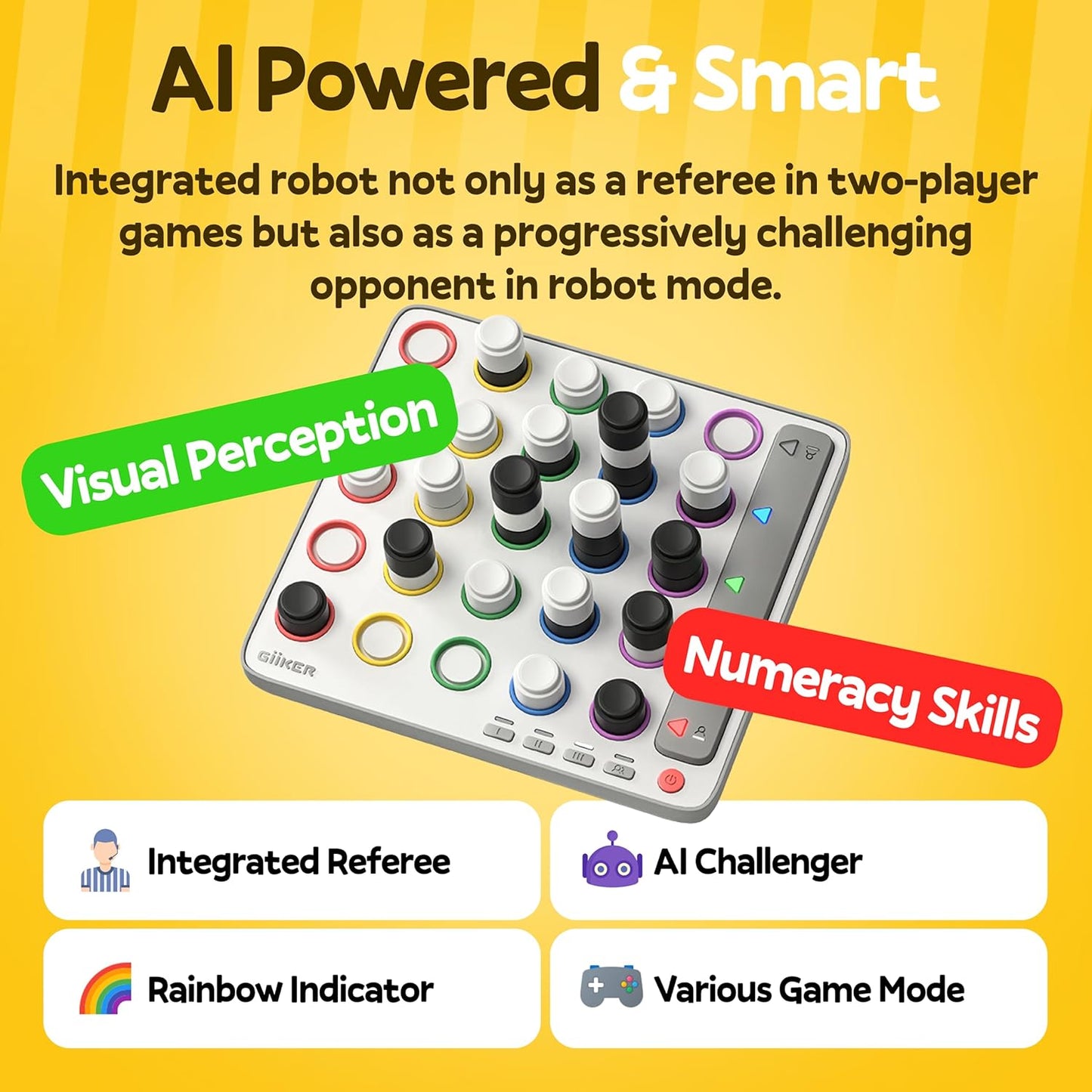 GiiKER Smart Four, 3D AI-Powered 4 in a Row Game, Strategy Board Games with Integrated Referee for 1-2 Players, Travel Games for Ages 6-12 and up, Birthday Gift for Kids Family Game Night