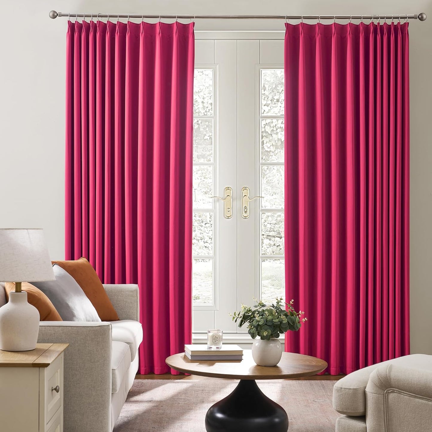 KEQIAOSUOCAI Pinch Pleated Hot Pink Blackout Curtains 63 Inches Long, Sound & Light Reducing Room Darkening Drape for Girl's Bedroom(Hot Pink, 2 Panels, W40 x L63)