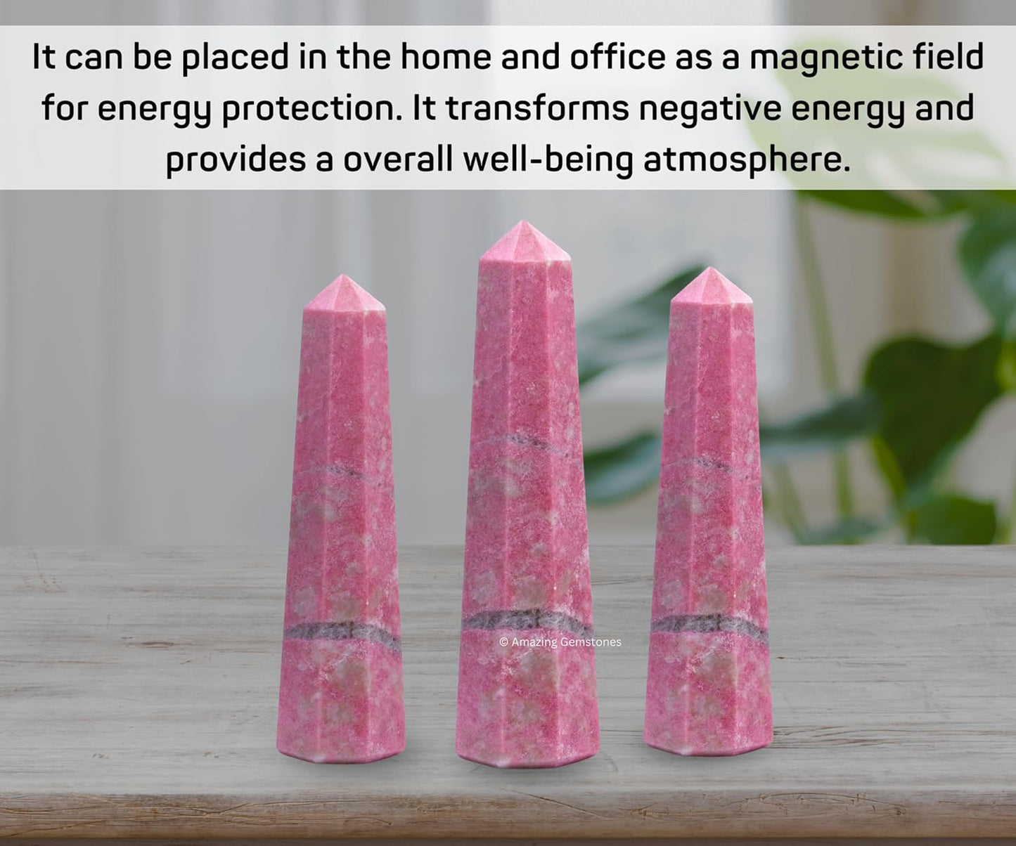 Amazing Gemstone Thulite Crystal Towers - Natural Healing Crystal Point Obelisk for Reiki Healing and Crystal Grid (3 Inch)