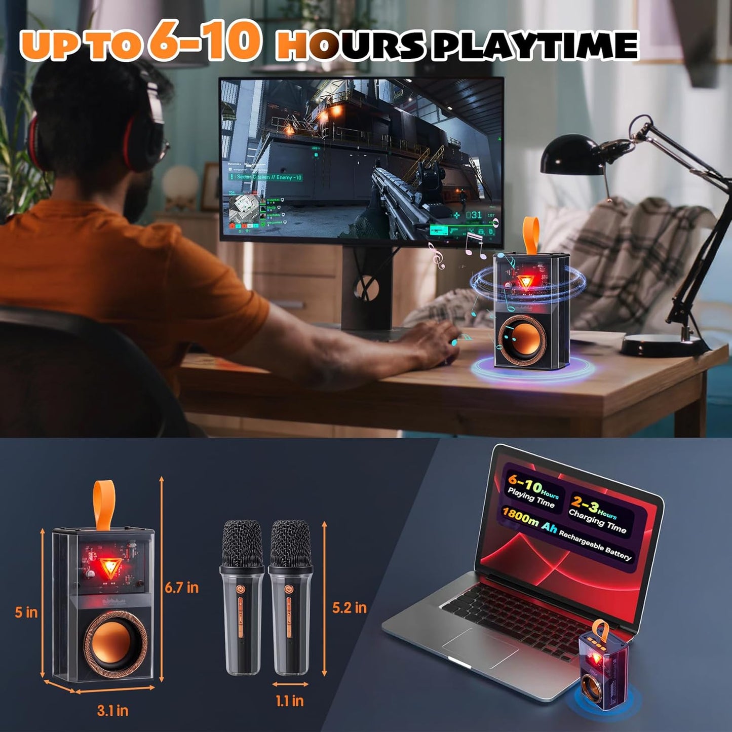 Karaoke Machine for Kids & Adults, Portable Bluetooth Mini Karaoke Speaker with 2 Wireless Microphone and Lights, Birthday Gifts for Girls & Boys, Toys for Girls, Family Home Party (Black)