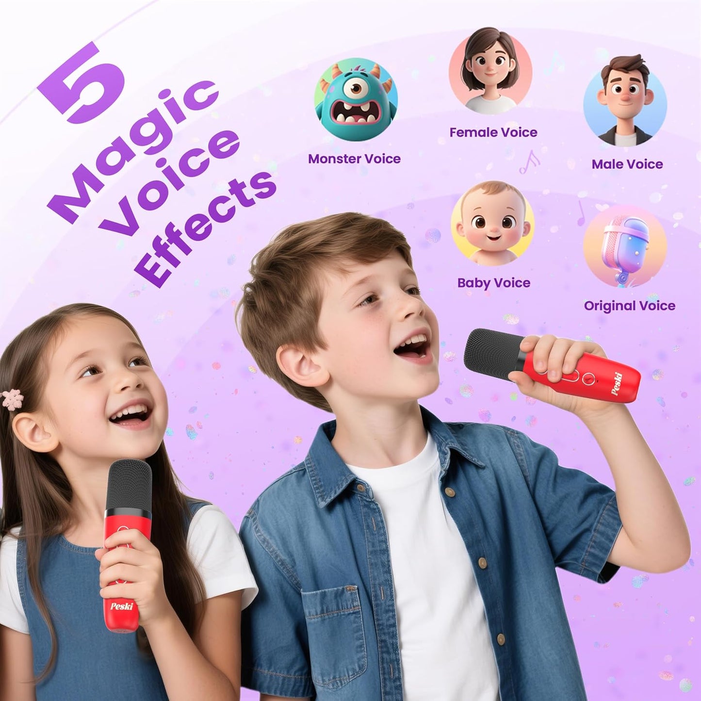Karaoke Machine for Kids Adults, Portable Bluetooth Mini Karaoke Microphone Singing Speaker with 2 Mic and Light, for All Smartphones,Birthday, Family,Home Party(Red)