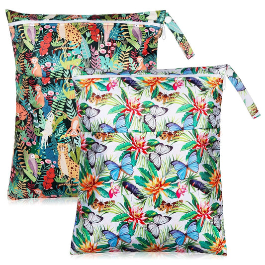 Angel Love Wet Bags for Baby, 2pcs Waterproof Wet Dry Bag for Diaper Baby Cloth Gym Clothes Washable Travel Bags for Beach Pool Swimsuits Pockets with Zippered Dirty Diapers Stroller Organizer L0203